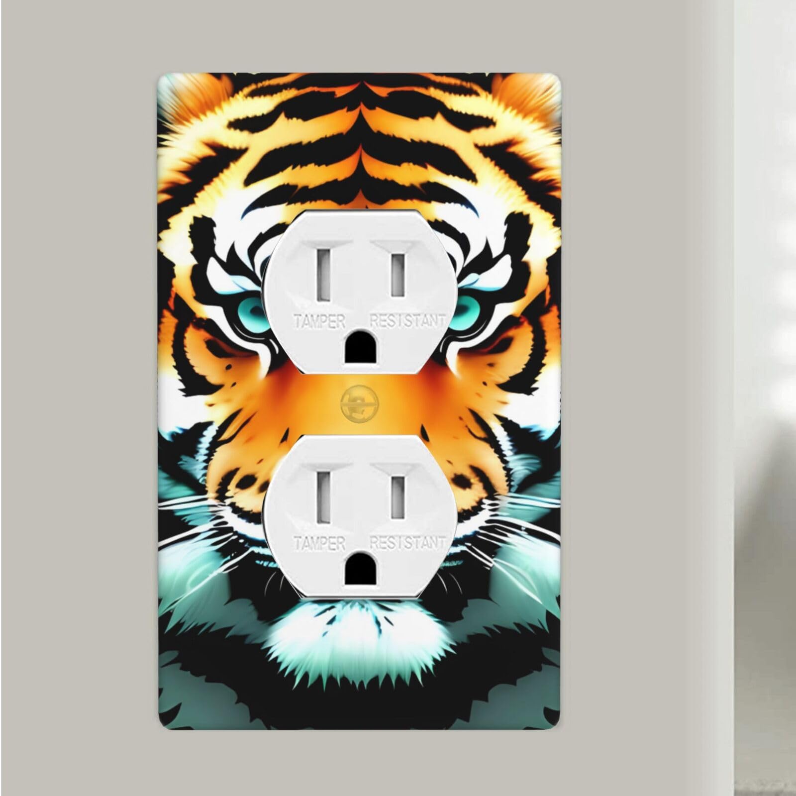 Little Fat Tiger Head Duplex Receptacle Outlet Covers, 1-Gang Standard Size Wall Plates Unbreakable Polycarbonate Electrical Switchplate Cover Faceplate for Bathroom Kitchen Decor