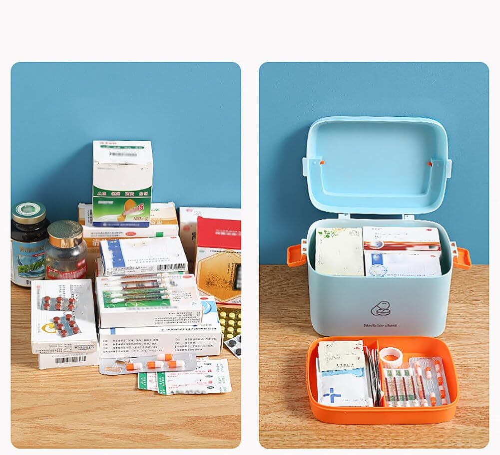 Eforcase Storage Organizer - Medicine Box Plastic First Aid Box Empty - Family Emergency Kit Medication Storage Organizer with Handle Medicine Cabinet Storage Pill Case Large Capacity Organizer Box