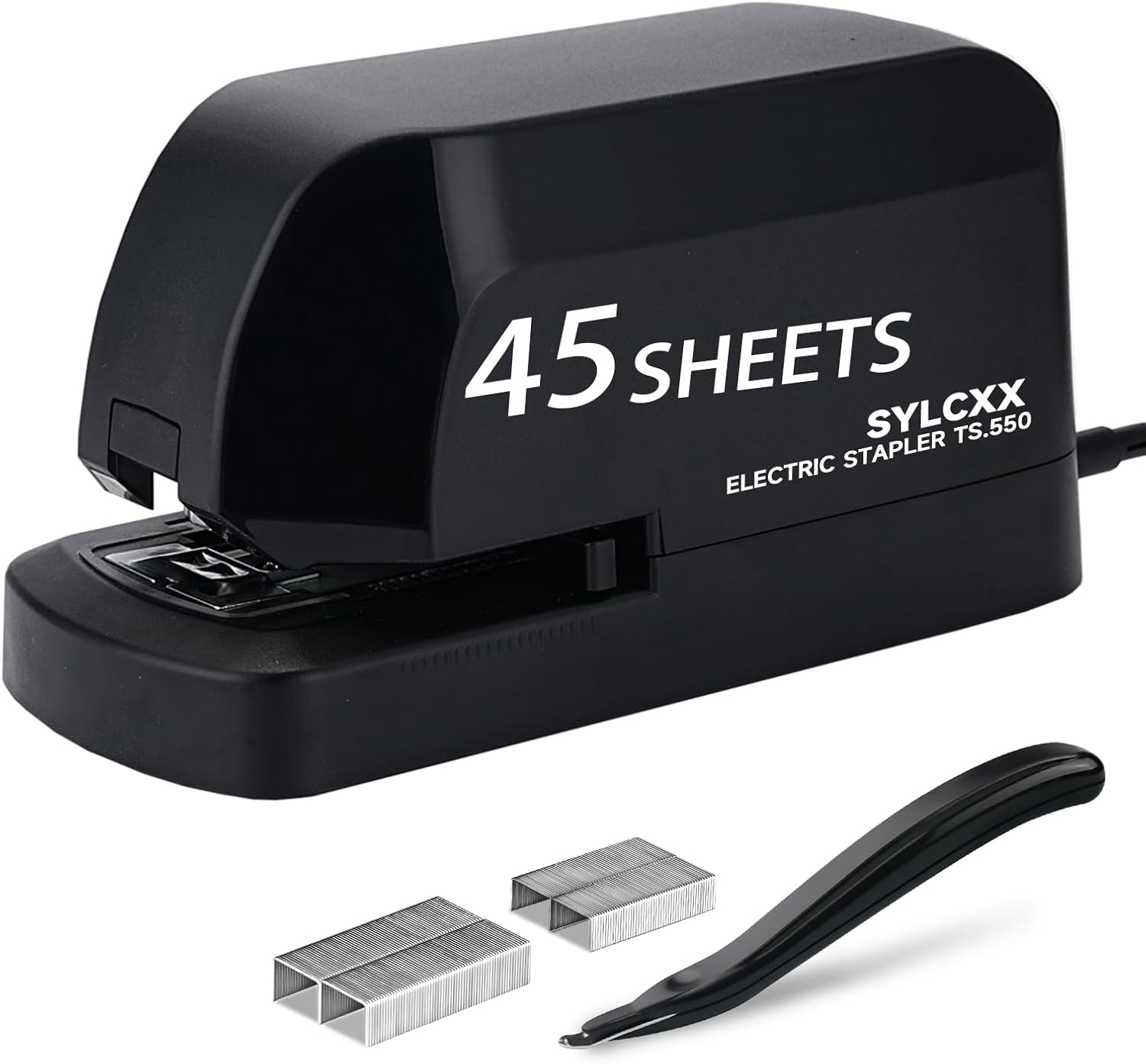 Electric Stapler for Desk Value Pack, 45 Sheet Capacity, Includes 1500 Staples & Staple Remover, No-Jam, Faster Stapling, AC Adapter Powered, Black