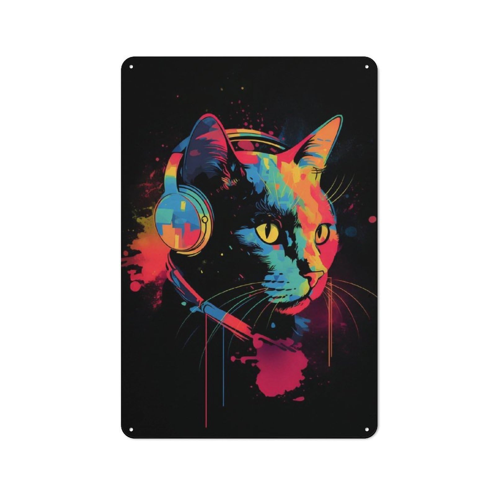 Junmoney Funk Cat Retro Metal Sign With Design 30X20cm, Retro Old Style Wall Plaque For Kitchen, Hallway, Bar Or Small Cafe