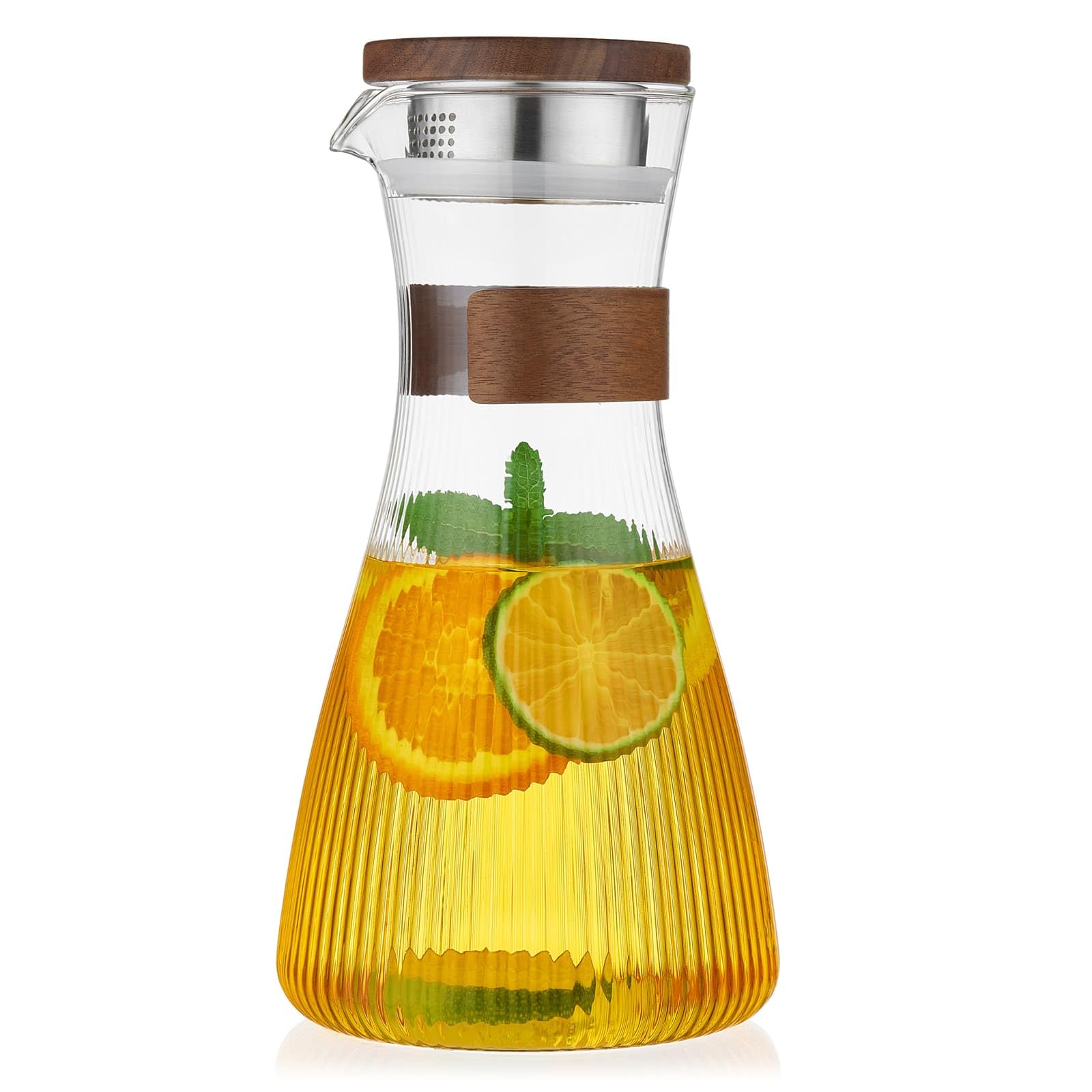 MESNEY Jarra Agua Cristal con Tapa, 1500ml Jarra de Agua Cristal de Borosilicato, Resistente al Calor, con Filtro de Acero Inoxidable, Apta para Nevera y Estufa