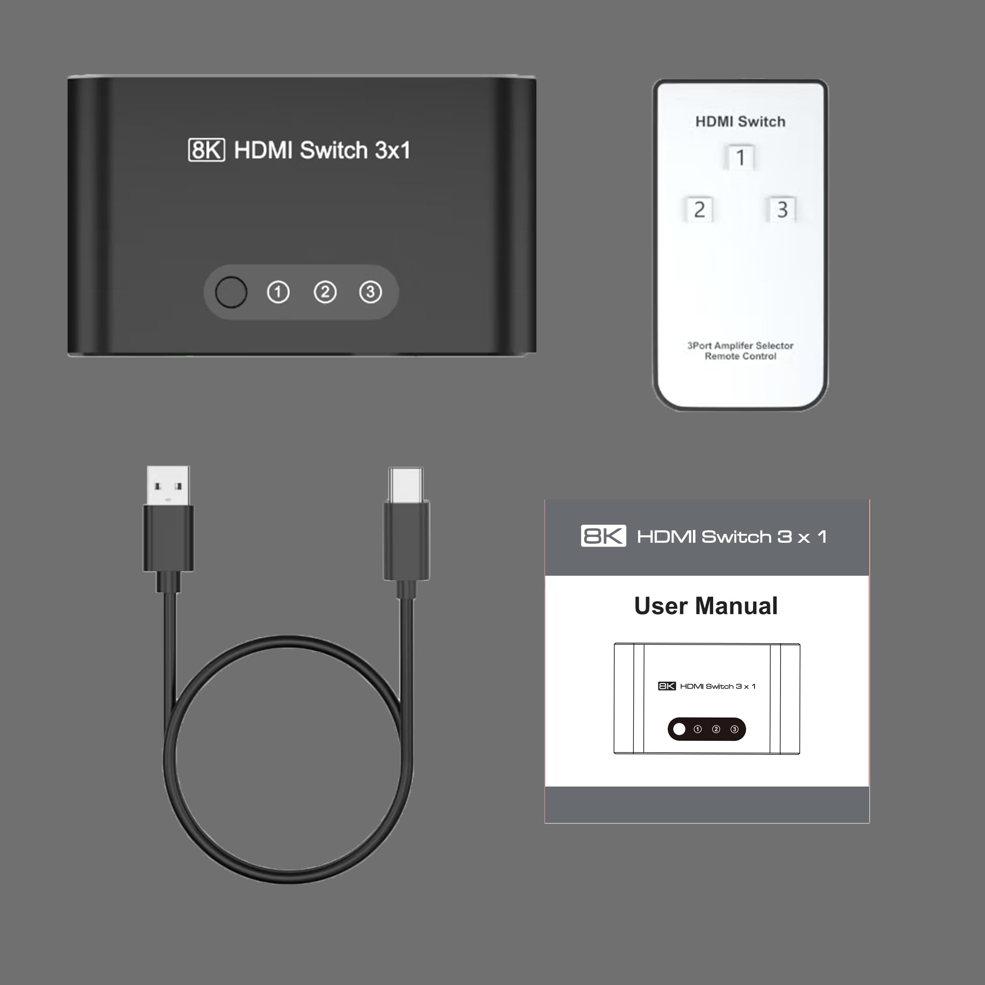 Conmutador HDMI 2.1 3 en 1, interruptor divisor HDMI 8K, compatible con 4K a 120Hz, 8K a 60Hz, caja HDMI Ultra HD de 48 Gbps, carcasa de aluminio, compatible con PS4/PS5, Xbox, Fire Stick, Apple TV