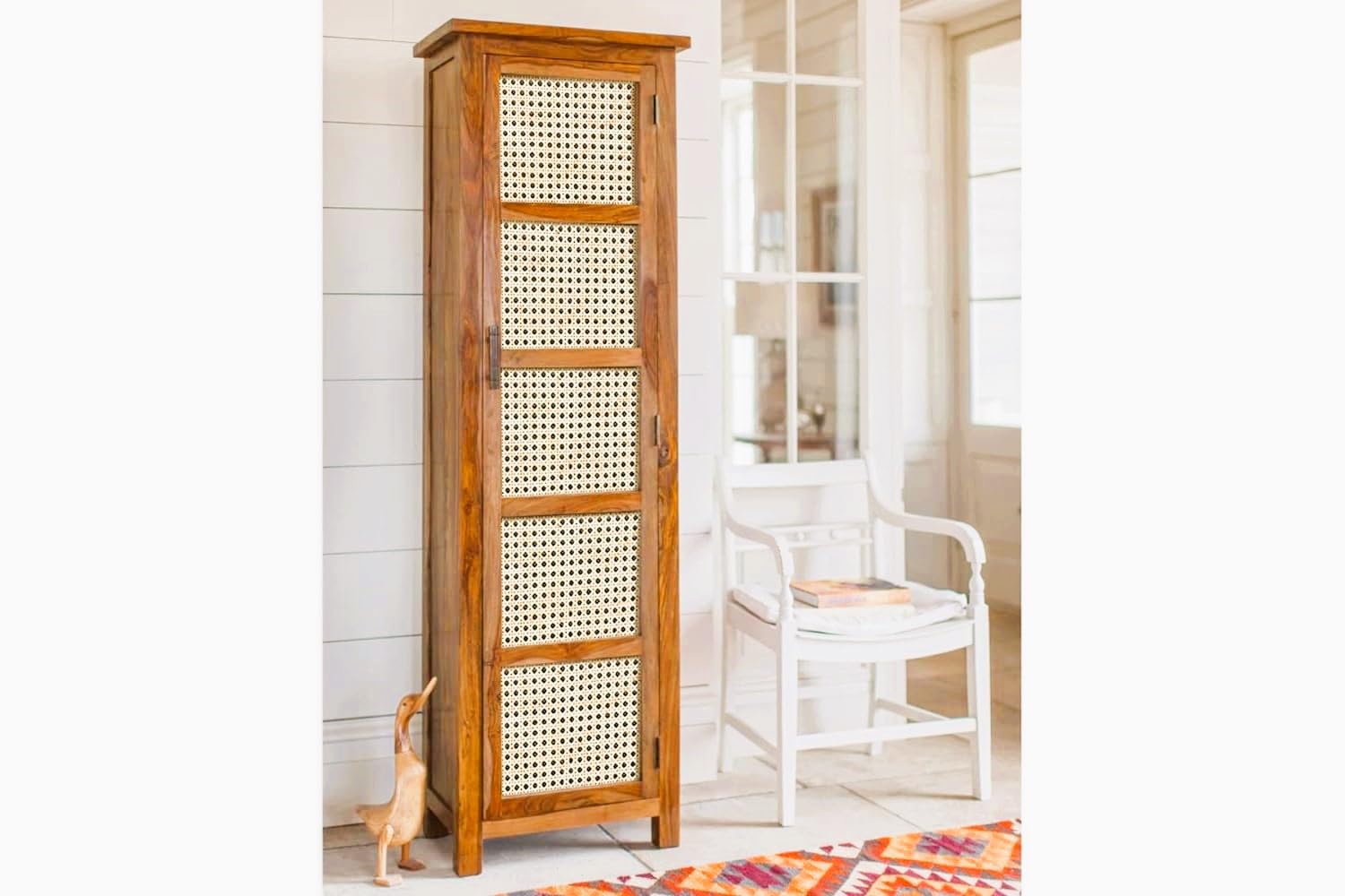 DADDYFURNITURE® Solid Sheesham Wood Multipurpose Kitchen Crockery Cabinet Display Rack with 1 Door and 4 Shelf for Living Room | Solid Wood Bookcase for Home Office (Cane-Honey)-image-42