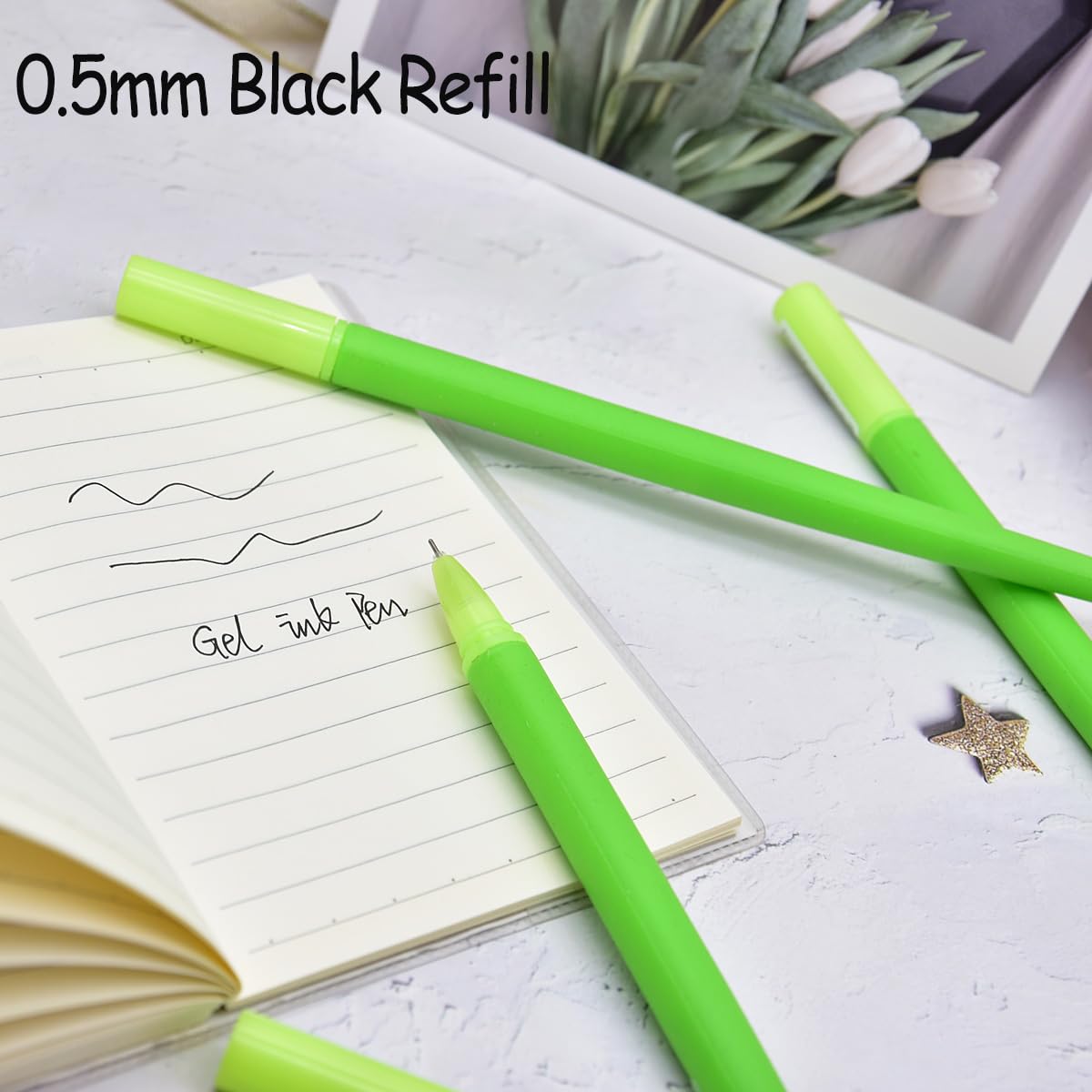 SIPLIV, 12 penne a sfera a forma di fiori artificiali, creative, con inchiostro gel nero e punta da 0,5 mm, per ragazze e donne, per ufficio e scuola, motivo garofano