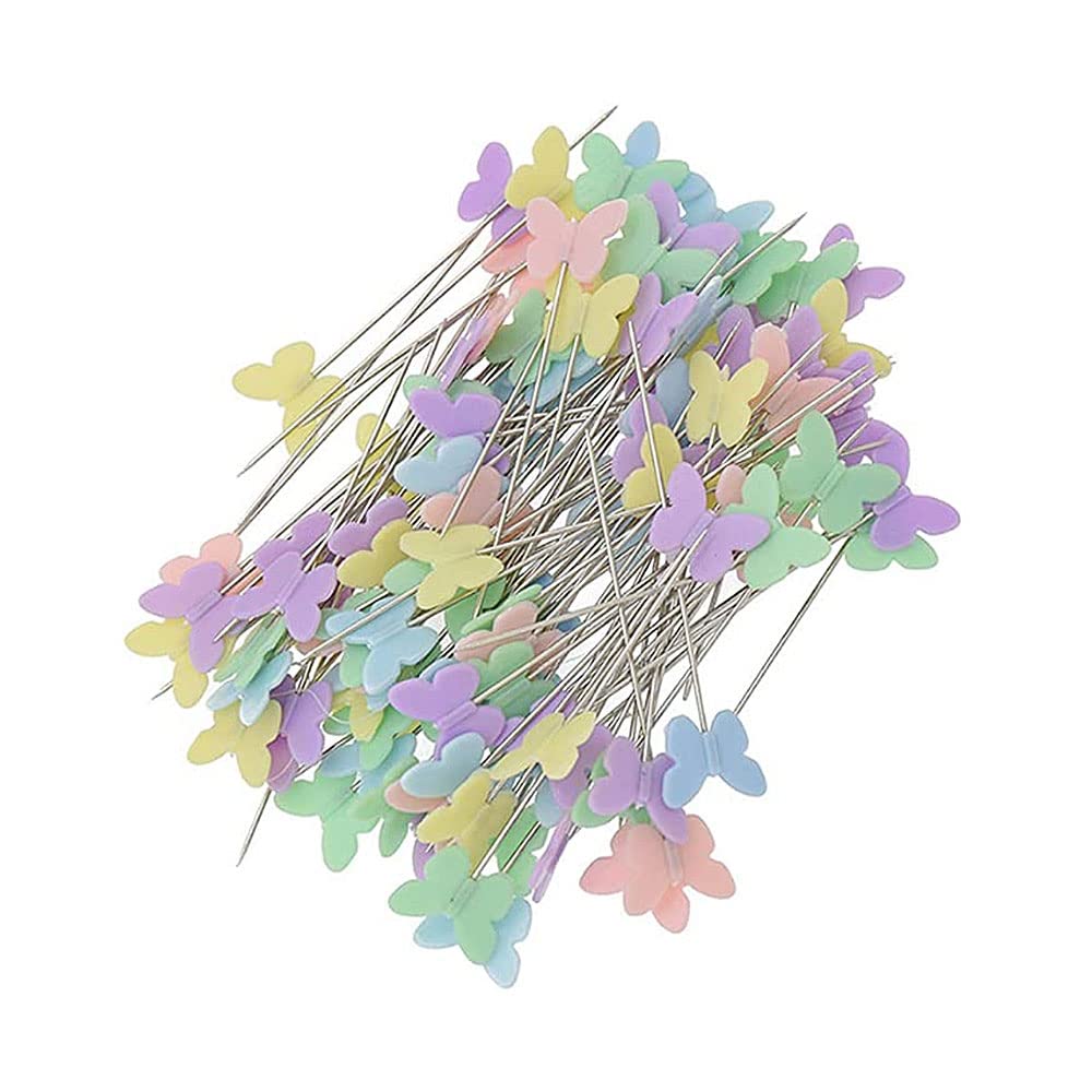 SEIWEI 200Pcs Flat Head Sewing Pins Set Patchwork Pins with Case DIY Sewing Dressmaker Clothing Projects Decoration (Light Butterfly)