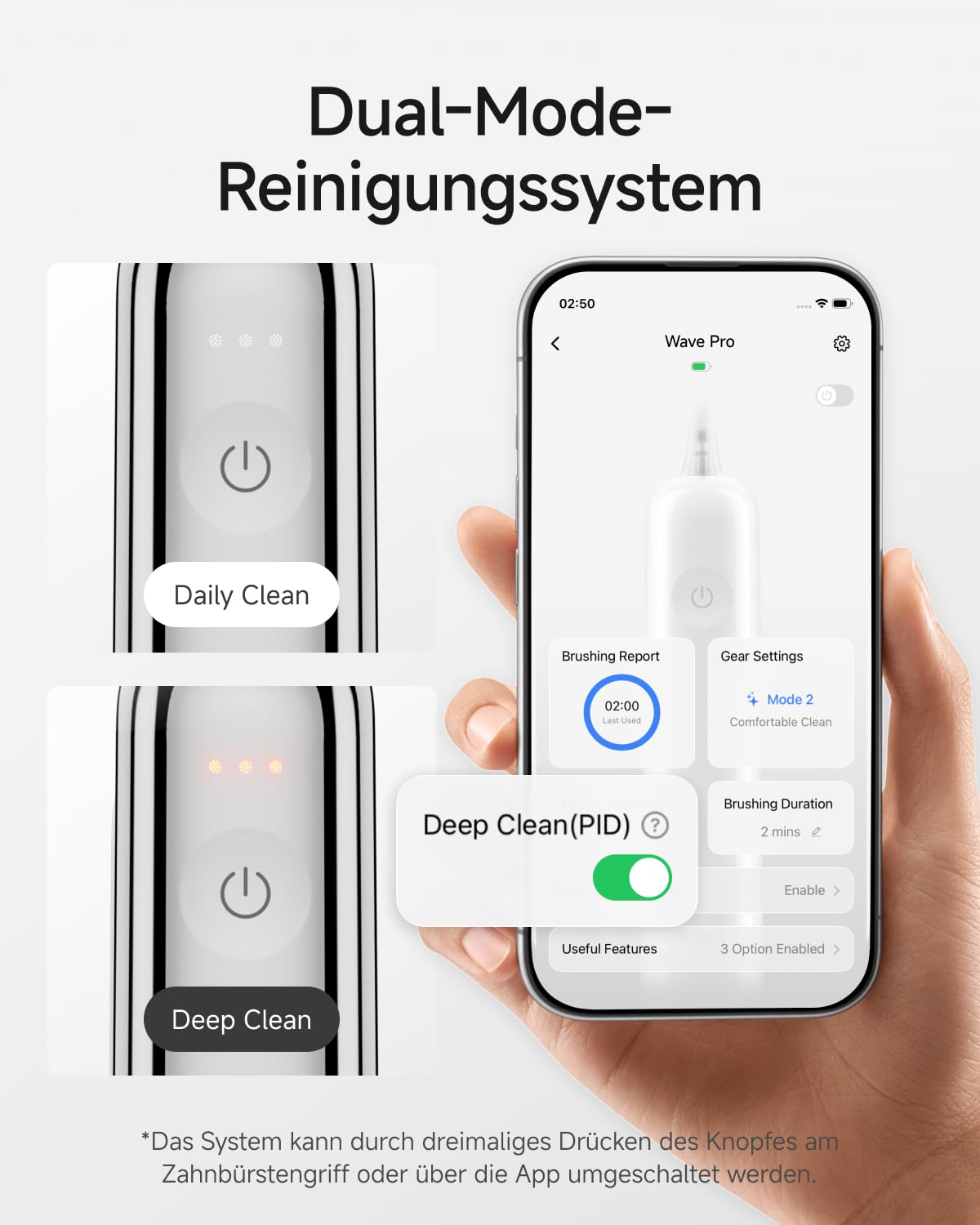 Laifen Wave Pro Elektrische Zahnbürste, 60° WaveMotion, Edelstahl | 13x Plaque-Entfernung, 66.000 Vpm, 70 Tage Akku, smarter Drucksensor, App-Steuerung, 2 Modi, 3 Stufen, IPX8, 2 Pro-Köpfe