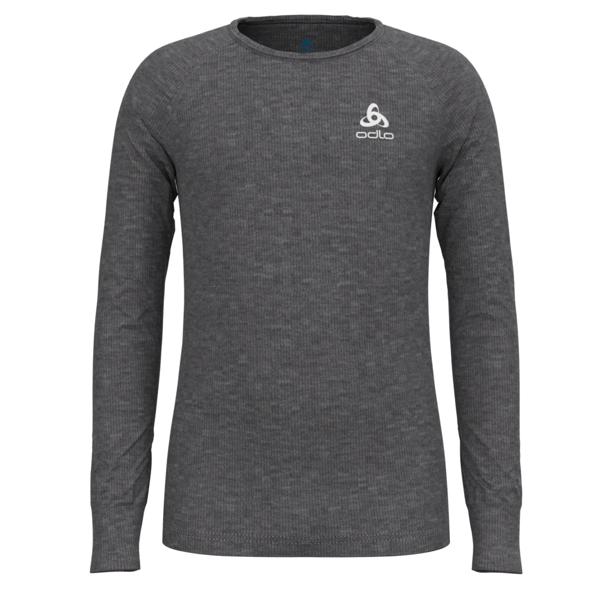 Odlo Thermounterwäsche für Kinder Active Warm | Odlo Steel Grey meliert | Größe 128 | Sportunterwäsche für Mädchen und Jungen | Langarm-Thermoshirt