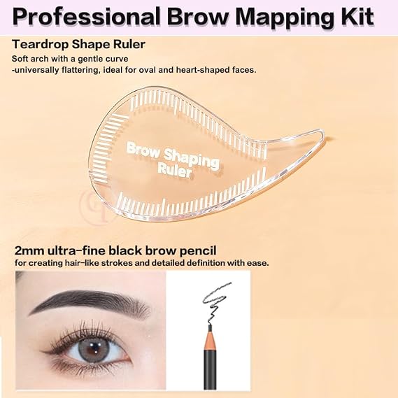 Eyebrow Shaping Ruler 1 Minute Brow Mapping Ruler Kit 1pc Tear Drop Brow Ruler and 3pcs Black 2mm Eyebrow Pencils Reuse Acrylic Microblading Permanent Makeup Stencils