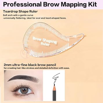 Eyebrow Shaping Ruler 1 Minute Brow Mapping Ruler Kit 1pc Tear Drop Brow Ruler and 3pcs Black 2mm Eyebrow Pencils Reuse Acrylic Microblading Permanent Makeup Stencils