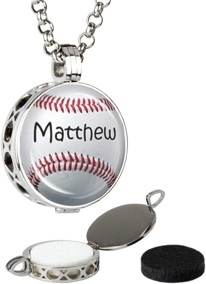 Comfybuy CF Stainless Steel Bible Verse Aromatherapy Necklace - Athletes Baseball Sports Pendant Matthew Bible Verse Aromatherapy Diffuser Necklace for Essential Oil Locket Jewelry,Free Pad