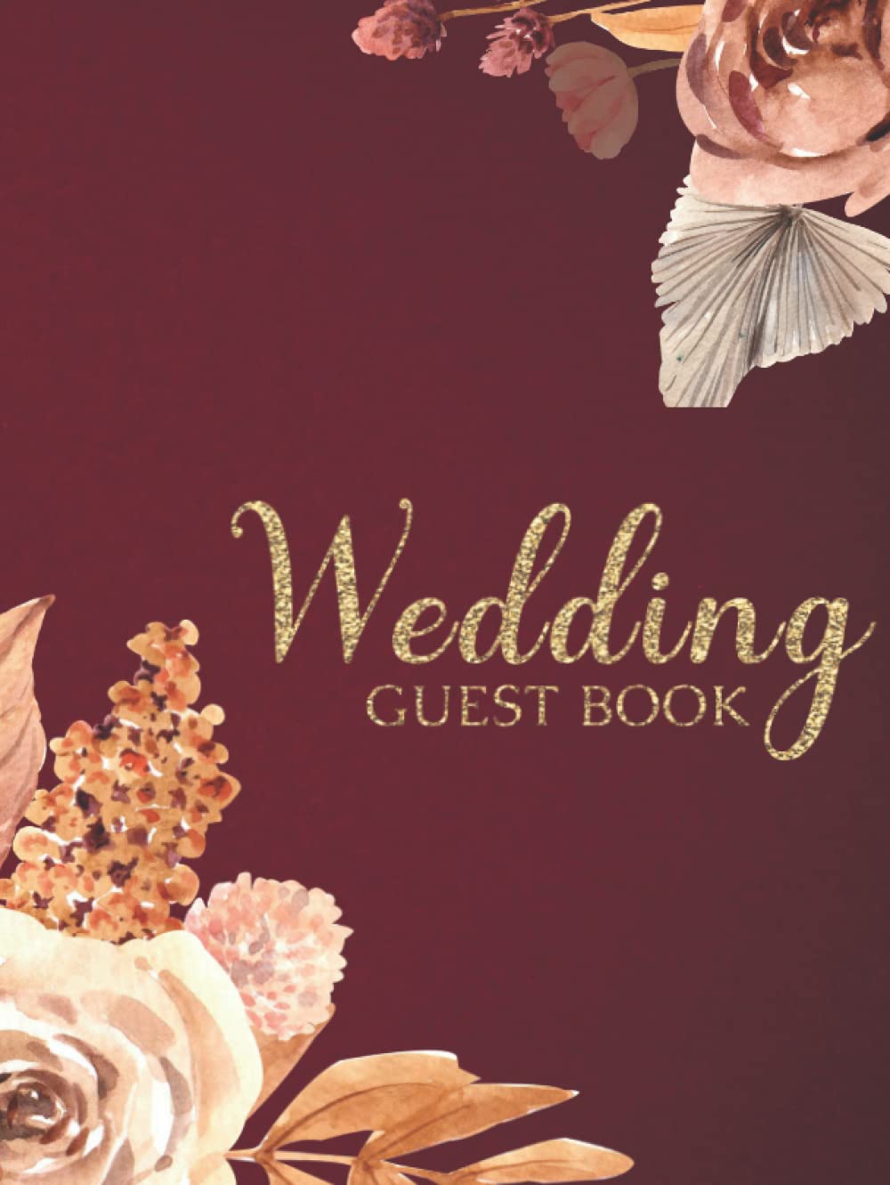 Burgundy Wedding Guest Book Hardcover: Mr. and Mrs. Boho Wedding Guest Book Gold | Purple Watercolor Floral Flower Elegant Vow Wedding Guest Book for ... Gifts With Picture Frame | Tropical Leaves