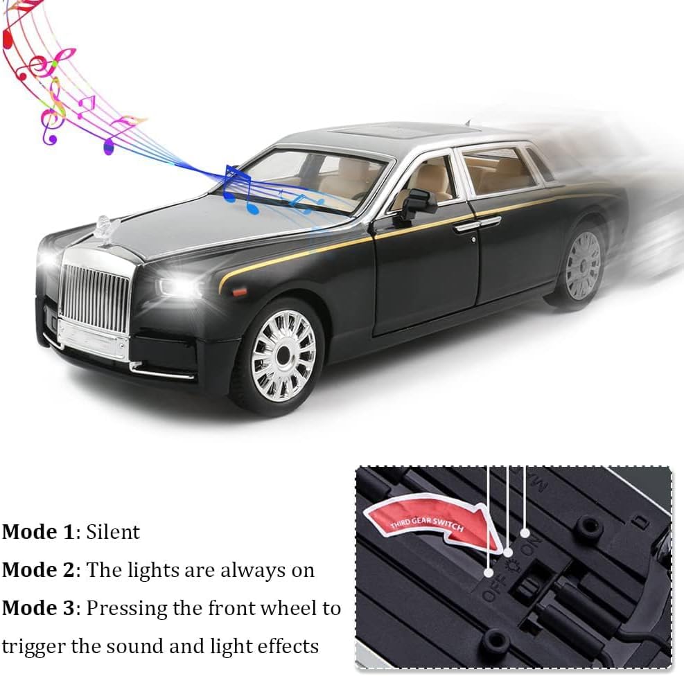 Image of Exclusive Alloy Metal Pull Back Die-Cast Car Diecast Metal Pullback Toy Car with Openable 6 Doors,Light Music Boys Gifts Toys (1:24 Rolls-Royce Phantom(Silver-Black))