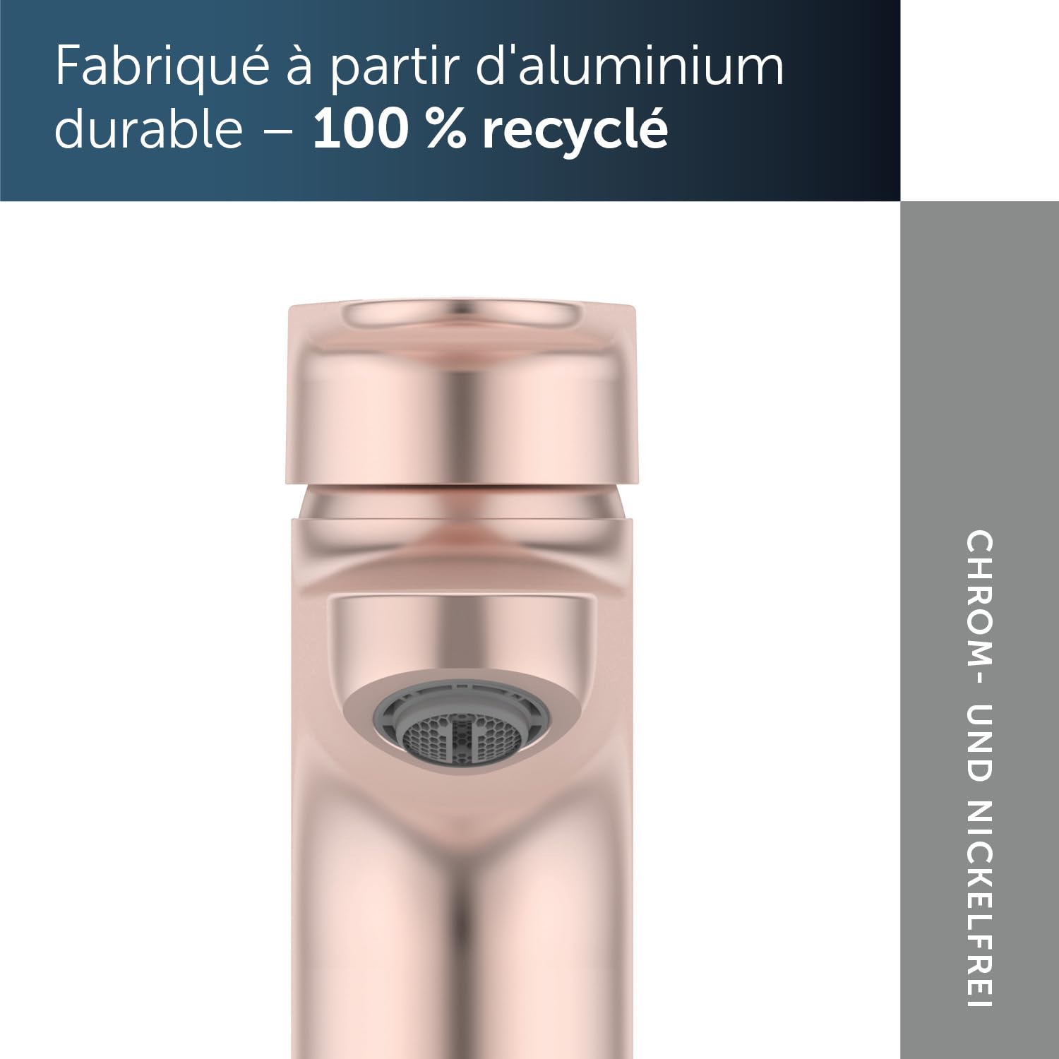 Ideal Standard – Alu+ Mélangeur de lavabo, 120 mm projection de jet, Redresseur de flux, économie d'eau, technologie Blue Start, système FirmaFlow, éléments de base en aluminium, Rosé