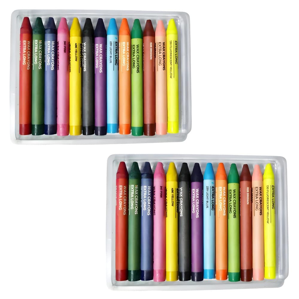 VUVAIL Extra Long Wax Crayons 13 Shades| Pack Of 2 (26 pcs) Vibrant And Smooth Coloring| Bright| Non Toxic| Long Lasting| Safe For Kids| Ideal For School And Art Projects| Coloring Books