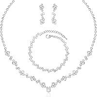 Aixiao Crystal Rhinestone Necklace Earrings Bracelet Set - Elegant Silver Bridal Jewelry for Weddings, Bridesmaids, Proms