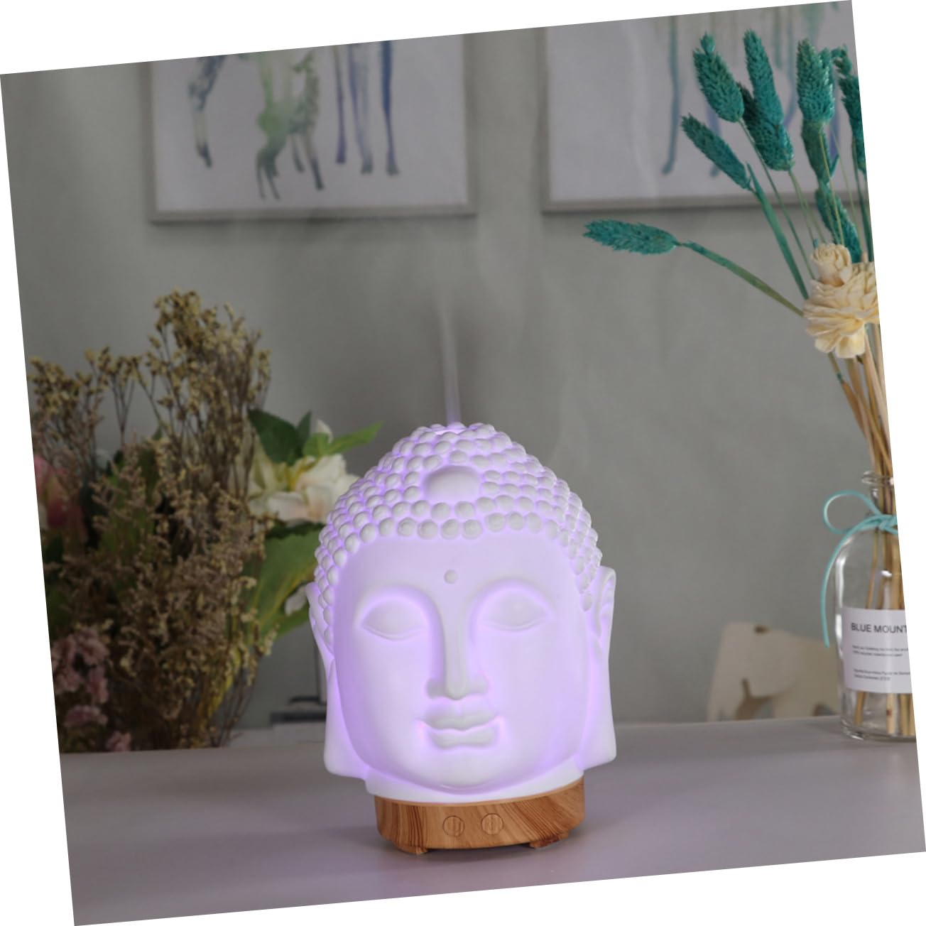 Buddha Kopf Keramik Aromadiffusor Leise Tragbar Dekorativ für Schlafzimmer | Weißes Modell Ac220-10w, unter 1 Liter Fassungsvermögen, für Bibliothek und Raumklima