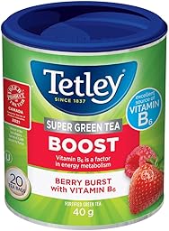 Tetley Super Green Tea Boost: Berry Burst with Vitamin B6, Fortified Fruit Tea - 20 Tea Bags, 40 Grams, Contains Caffeine