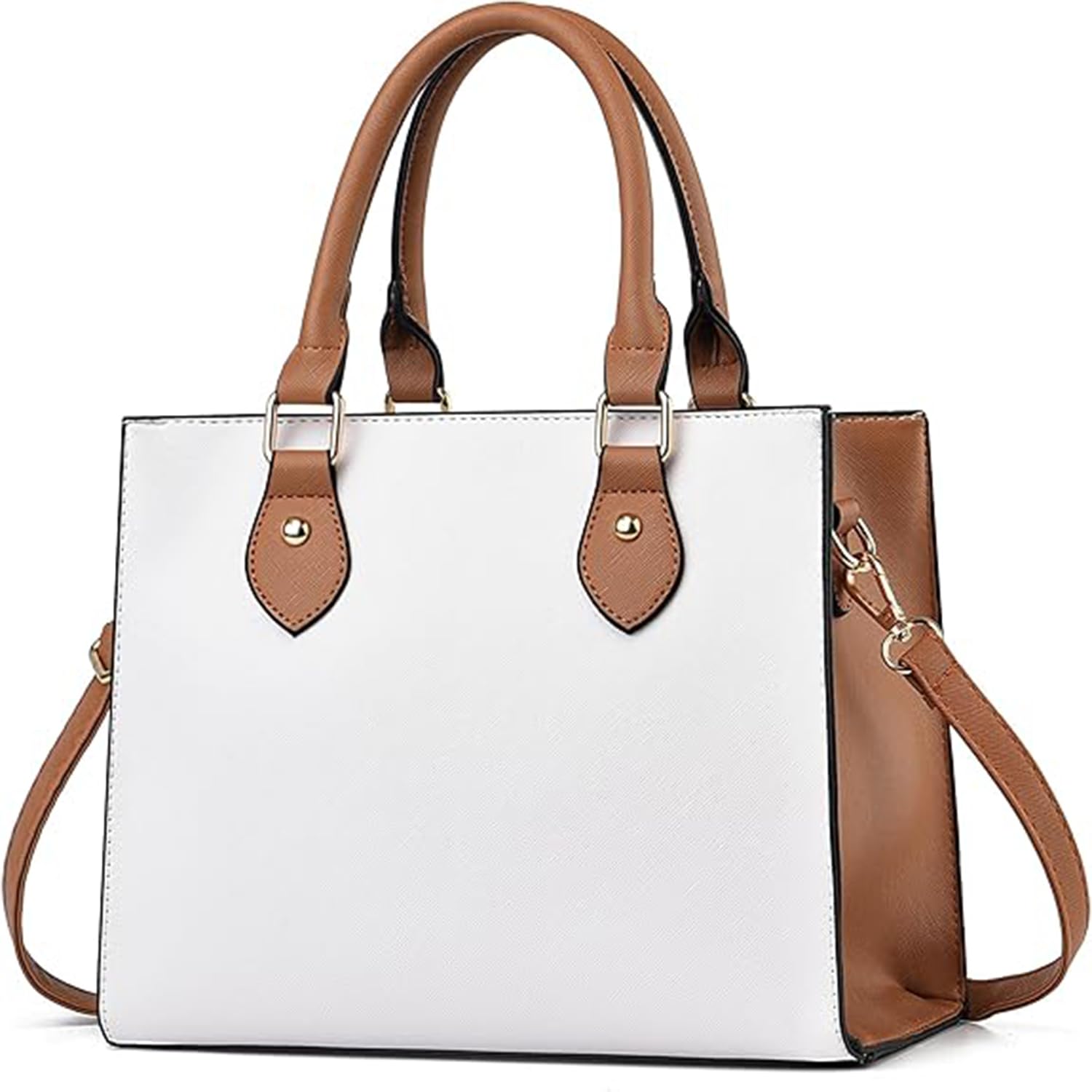 inovera (label) Satchel Handbag for Women, Ladies - Stylish Crossbody Shoulder Sling Bag - Faux Leather Large Capacity Top Handle Purse with Adjustable Strap (White and Brown)-picture-45