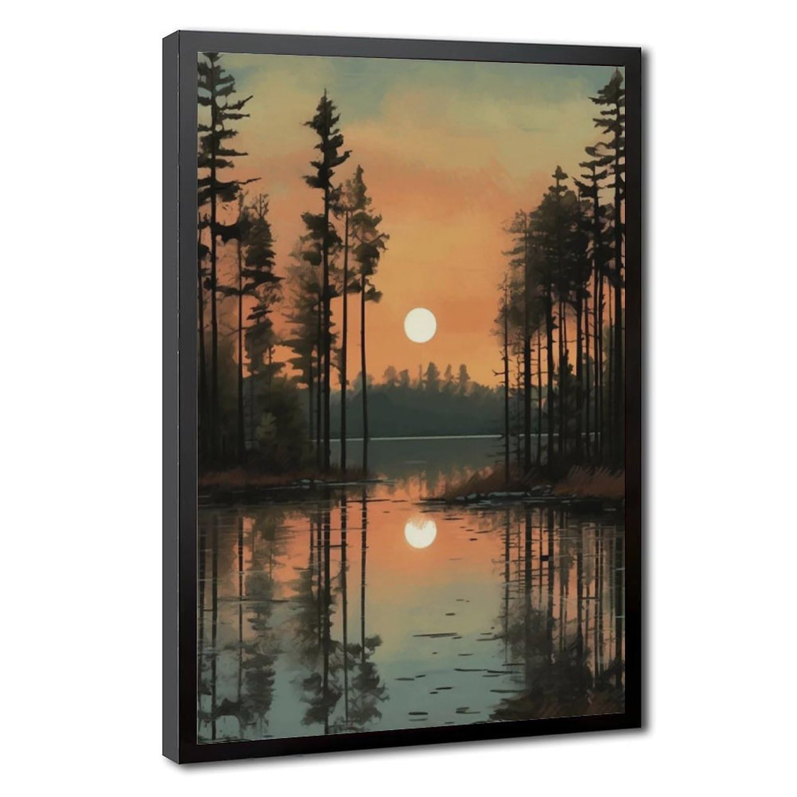 Bareronor Pine Forest Lake Reflection Canvas Poster Bedroom Decor Landscape Office Room Decor Gift 8" L X 12" W