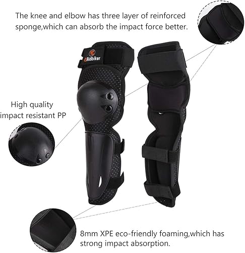 Miniatura 10 de RIDBIKER Espinilleras de motocross para niños y jóvenes, protector antideslizante 2 en 1, coderas, ajustable, equipo de motocross, juego de armadura