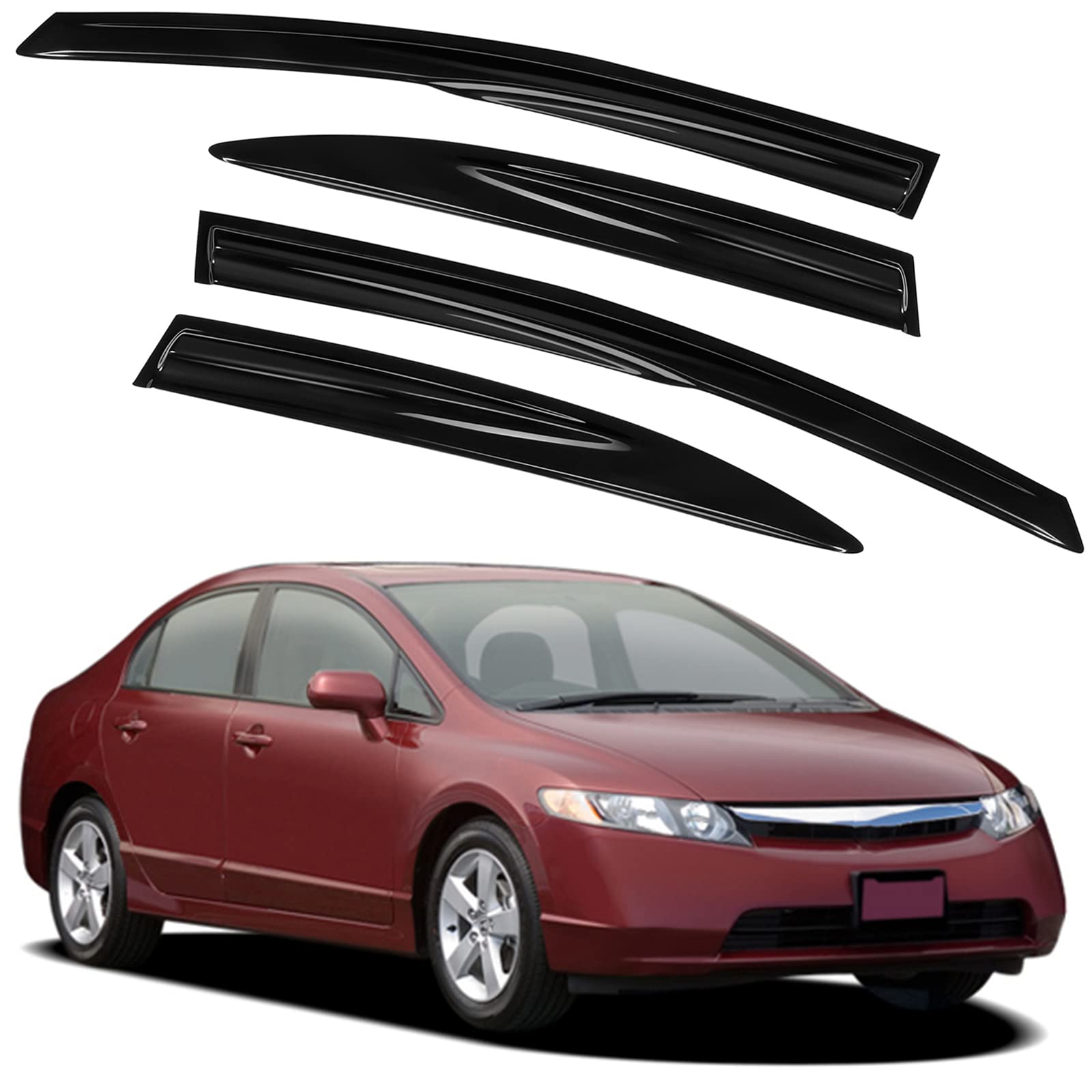 OCPTY Window Visors Fits for 2006-2011 for Honda for Civic Tape-on Rain Guards, Side Window Wind Deflectors, 4 Pieces(2PCS Front+2PCS Rear)