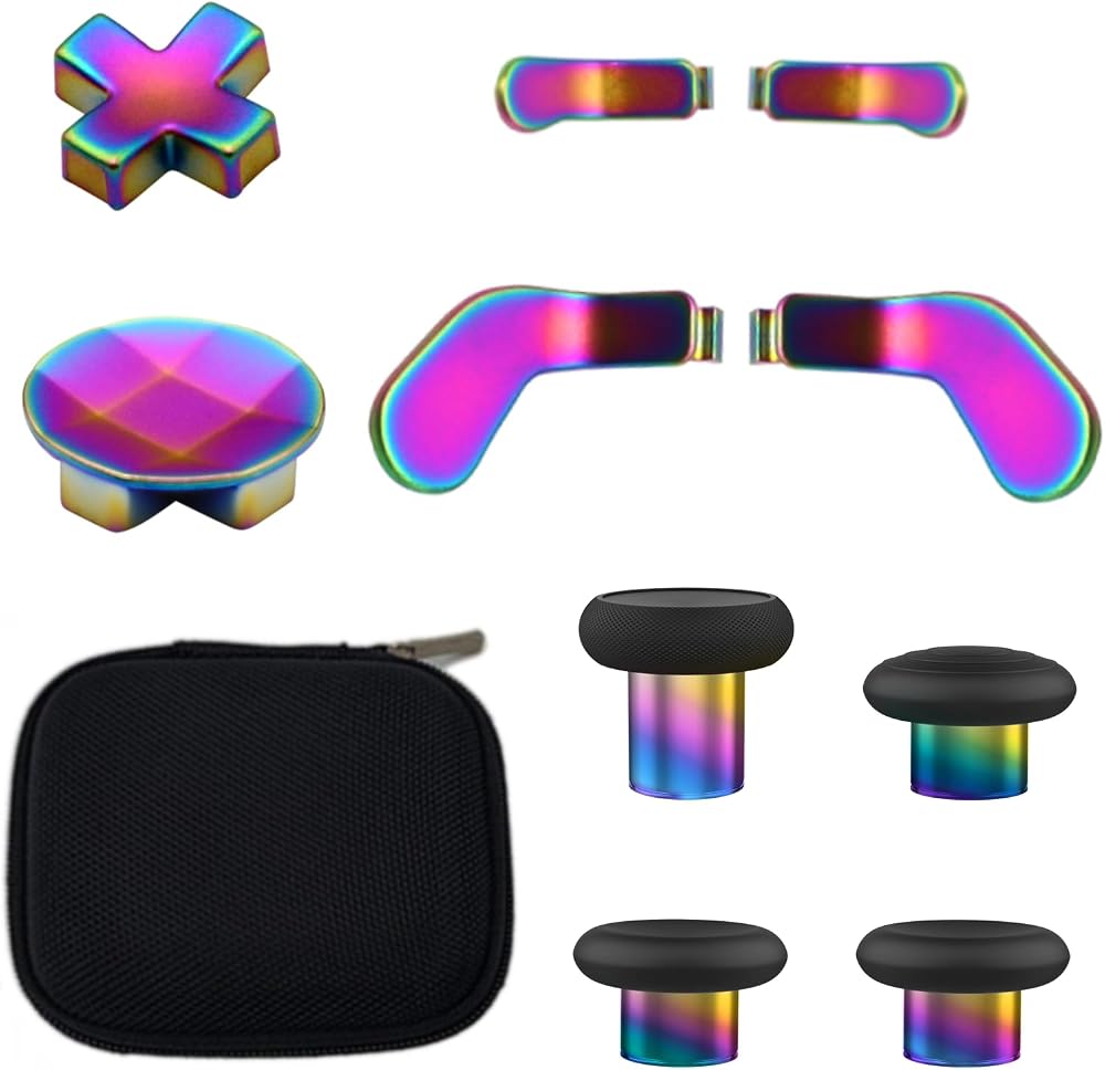 10-in-1 Xbox Elite 2 Metal Controller Accessories, Elite Series 2 Controller Thumbsticks & Paddles Replacement, 4 Replacement Thumbsticks, 1 D-Pad, 4 Paddles, Back Paddles Kit for Xbox Elite Wireless Controller Series 2 (Rainbow) — 사진 1