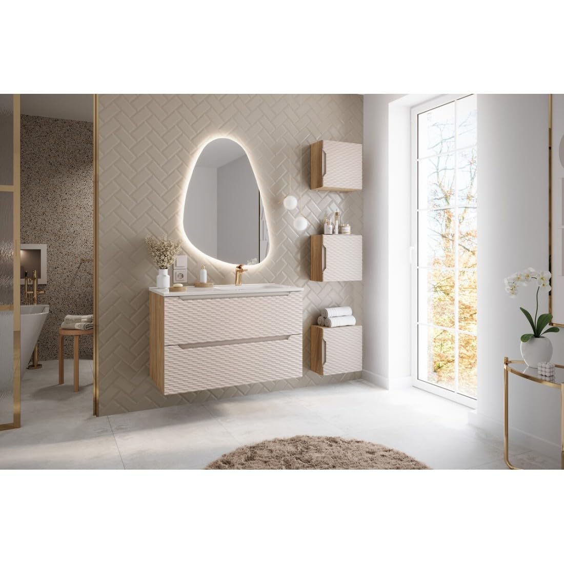 Meublorama Essen - Lavabo empotrado (90 cm), color blanco brillante
