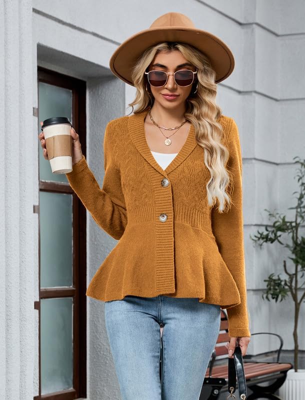 ZAFUL Womens Peplum Cardigan Fall Button Down Knit Long Sleeve Open Front Textured Crochet Shawl Lapel Sweater Trendy 2026 - Image 6