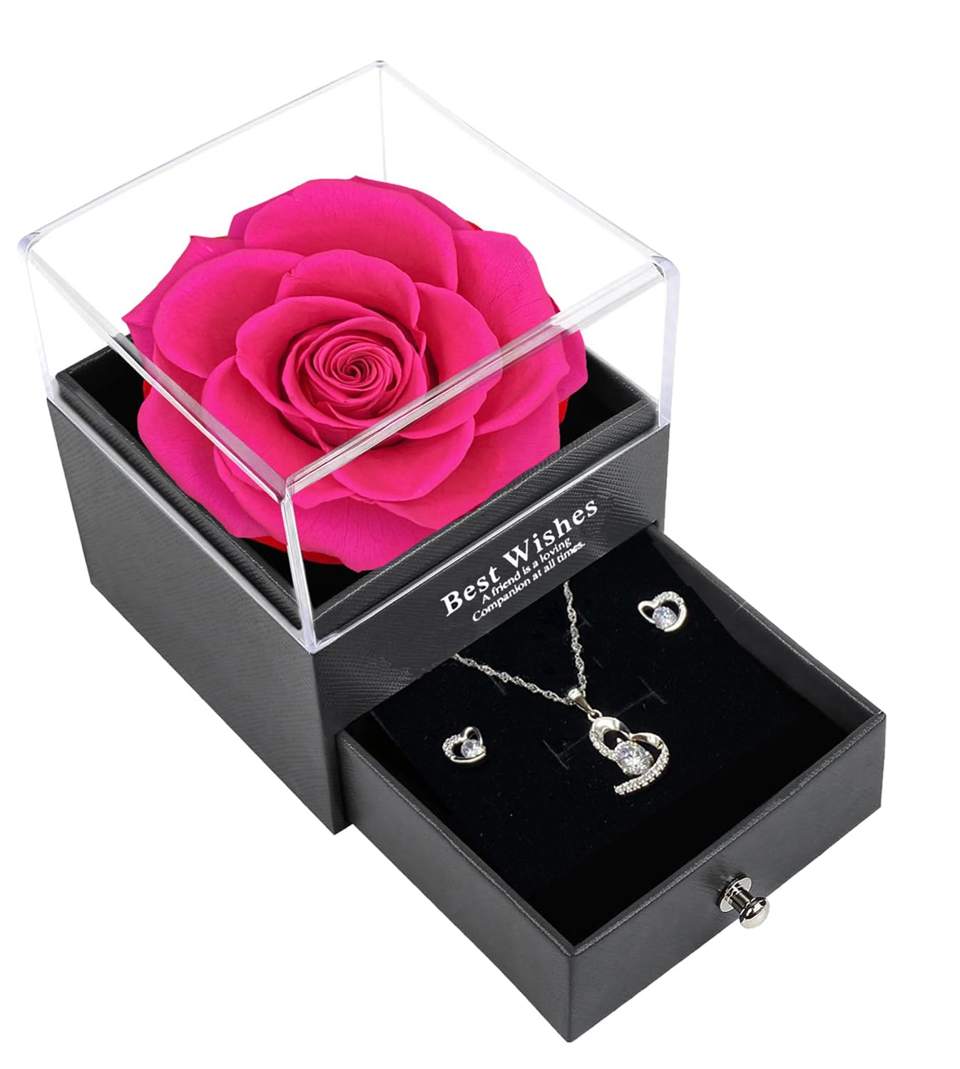 Regali per le donne, Eterna Vera Rosa con Cuore Collana e Orecchini in Argento Sterling 925, Infinity Rose Gift Box per San Valentino, Festa della Mamma, Natale