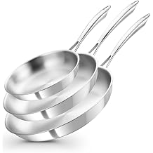 KOCH SYSTEME CS Stainless Steel Pan Set of 3, 8"&10"&12" Tri-Ply Stainless Steel Frying Pan Set with Stay-Cool Handle, Non-Toxic Staninless Steel Skillet, Fast & Even Heat Induction Compatible