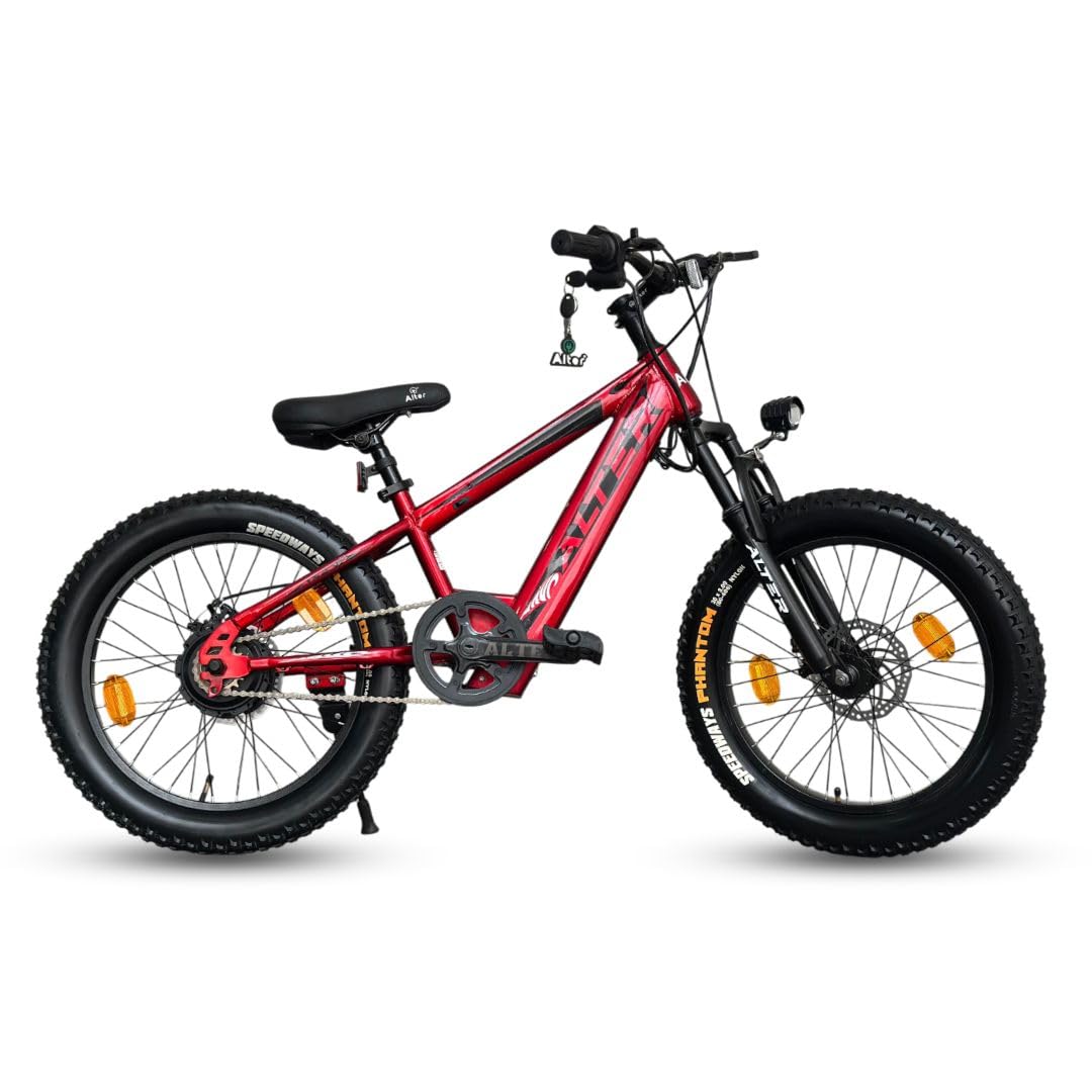 Alter 20" HANZOR Kids Electric Cycle with 24V 250W BLDC Hub Motor | 5.2Ah Lithium-ion Battery | Single Wall Rim with Water Decals | 95% Pre-Assembled with Charger (Red & Black)-image-32