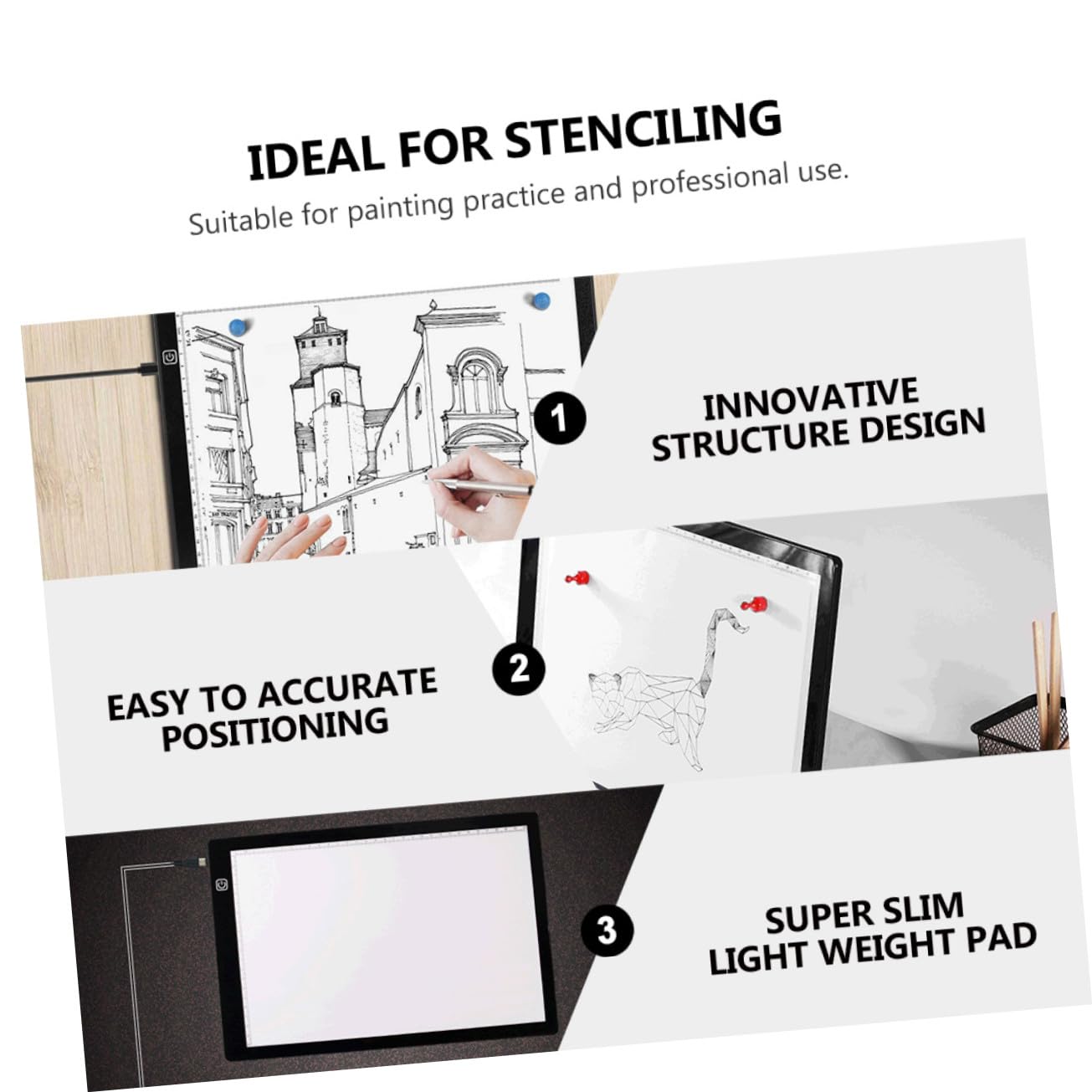 PHENOFICE Table Lumineuse A4 LED Magnétique en Acrylique avec Règle Intégrée, Légère et Portable, pour Dessin Professionnel avec Câble USB et Fixation par Aimants