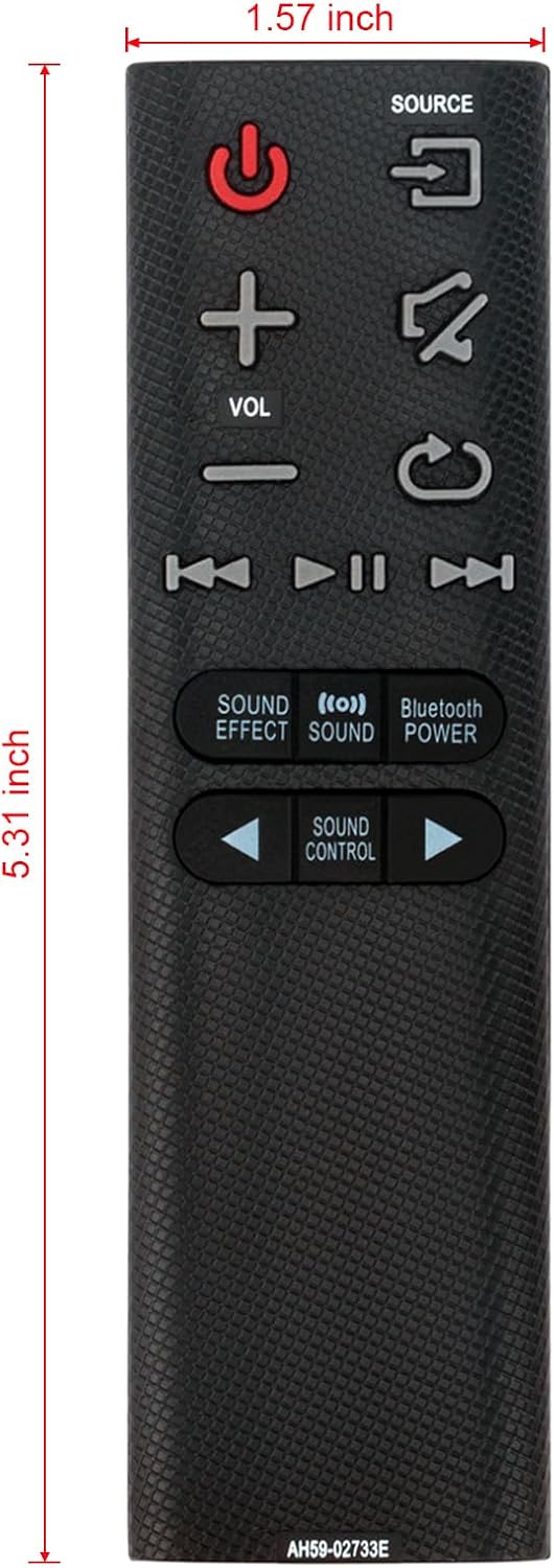 Дээрээс доош view of VINABTY AH59-02733E Remote Control with dimensions: 5.31 inches long and 1.57 inches wide.