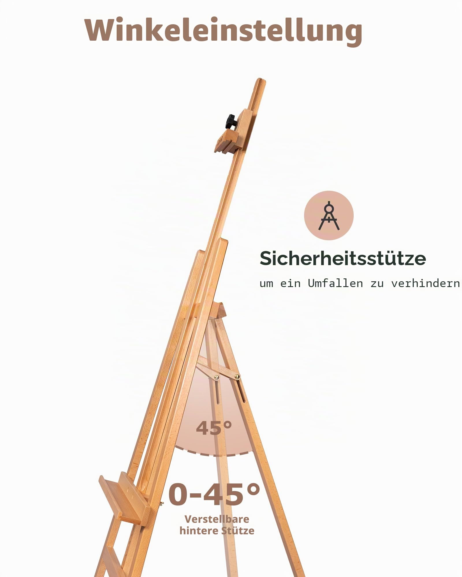 DJAR Holzstaffelei für Erwachsene, Verstellbare A-Rahmen Atelierstaffelei für Leinwände bis 109 cm, Robuster Präsentationsständer für Künstler und Anfänger
