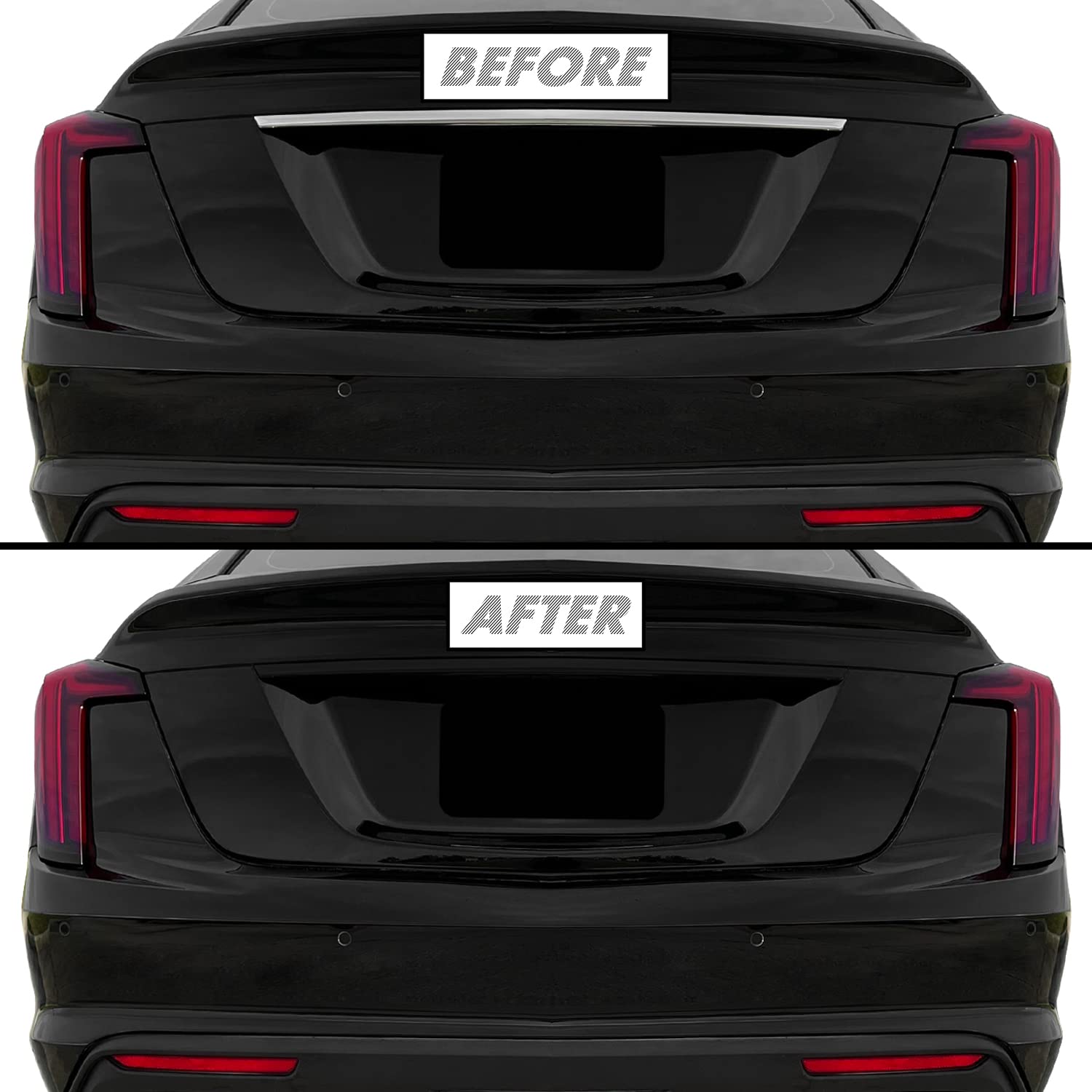 SlickMod Chrome Delete Blackout Vinyl Overlay for 2020-2023 Cadillac CT5 Rear Trunk Trim (Gloss Black, 1. Rear Trunk Trim)