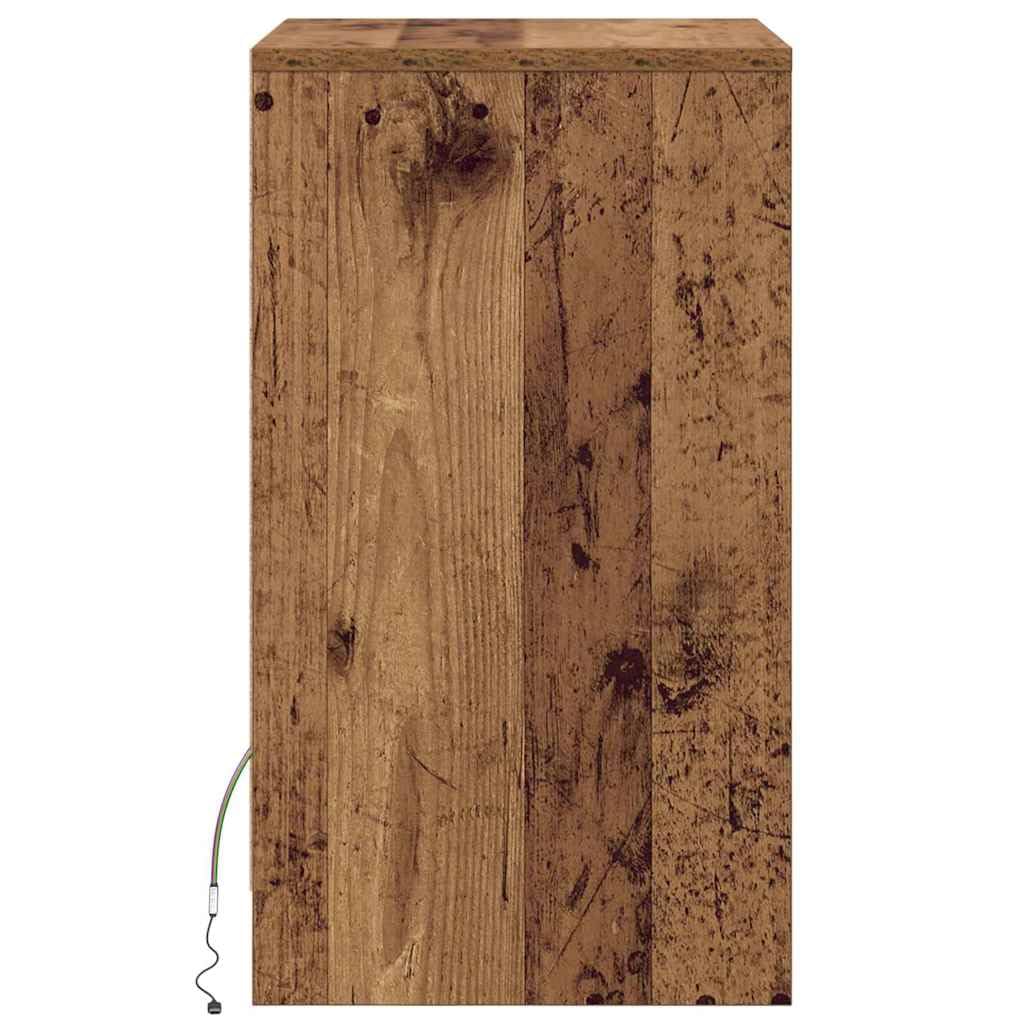 LED Nachttisch Altholz Holzwerkstoff 38 x 34 x 61 cm mit Schublade, USB LED-Lichterketten, moderner Nachtschrank für Schlafzimmer, Wohnzimmer, Kinderzimmer