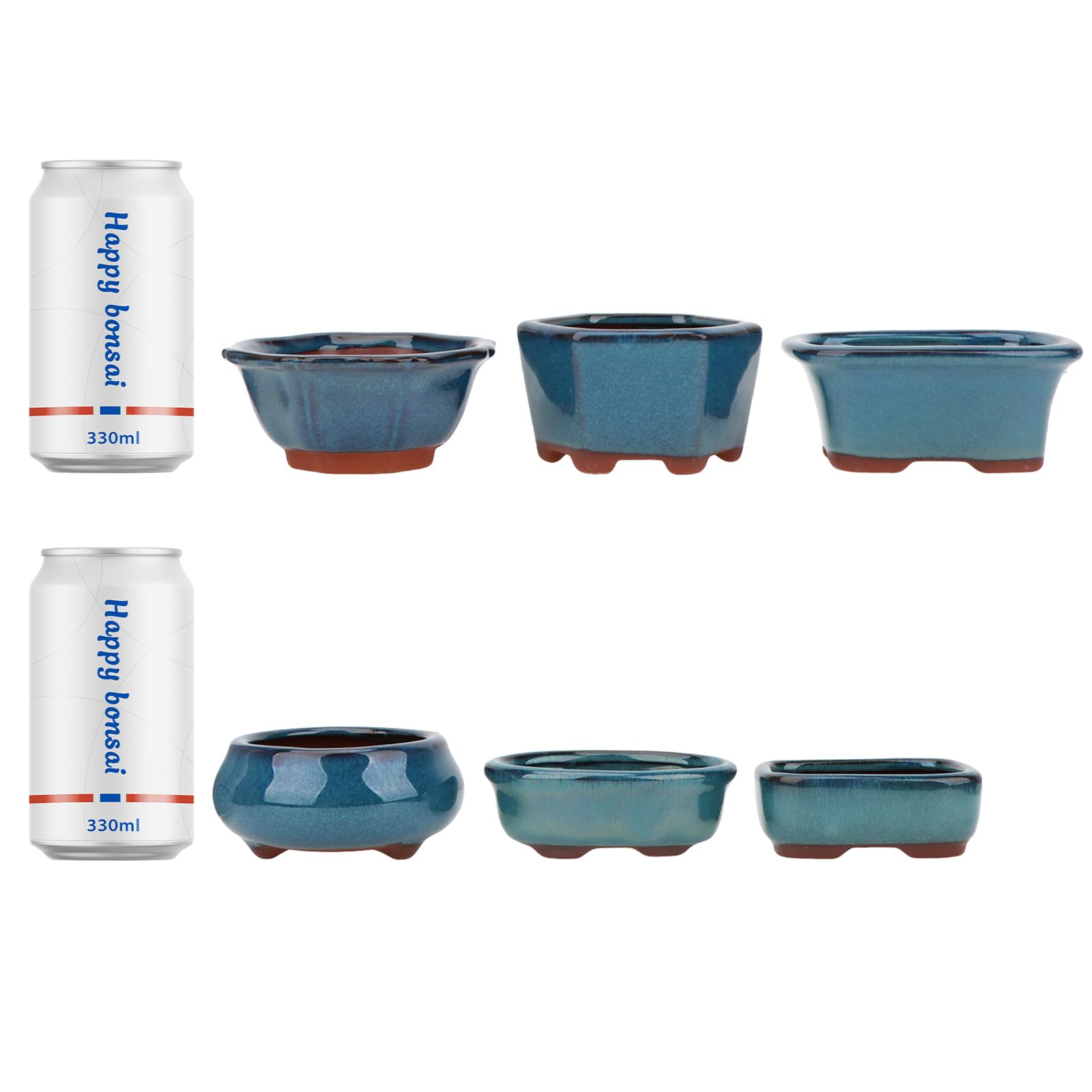 Happy Bonsai 6-teiliges Mini-Töpfe aus glasiertem Glas + 6 weiche Maschen-Drainagesiebe