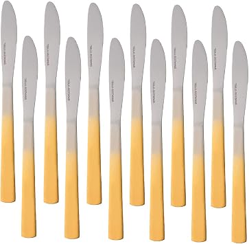 Stainless Steel Dinner Knives, 12 Pieces Table Knives, 7.9 Inches Butter Knives Set, Metal Knives Cutlery Set with Round Edge for Home Restaurant Kitchen, Dishwasher Safe- Gradient Gold