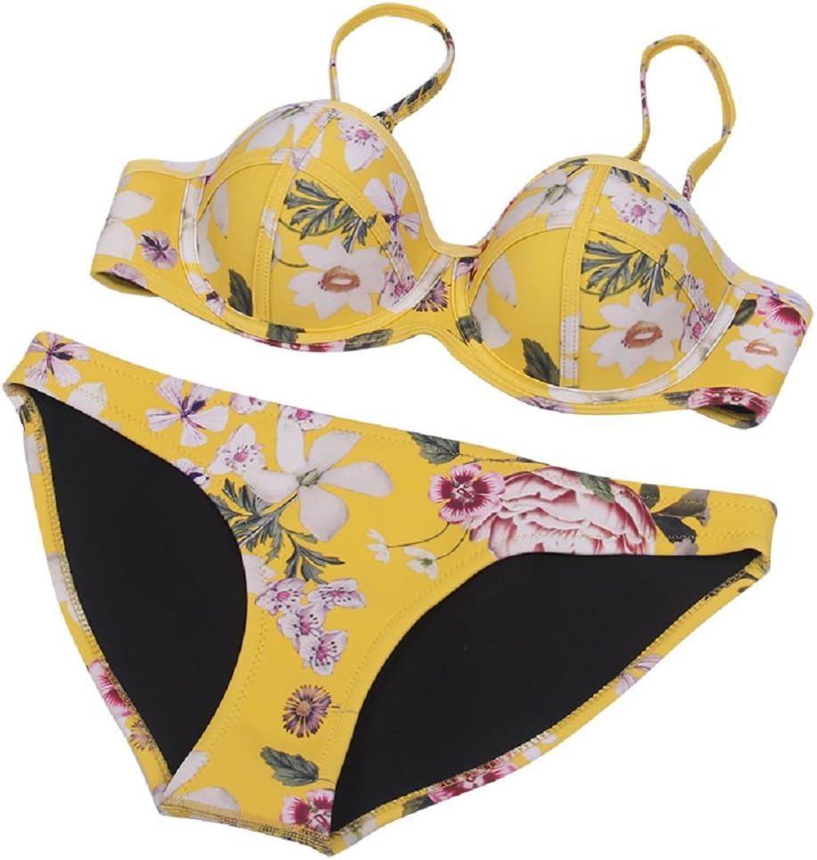 CINDYSMILE Women's Neoprene Bikini Set Padded Bathing Swimsuit (Yellow, M)
