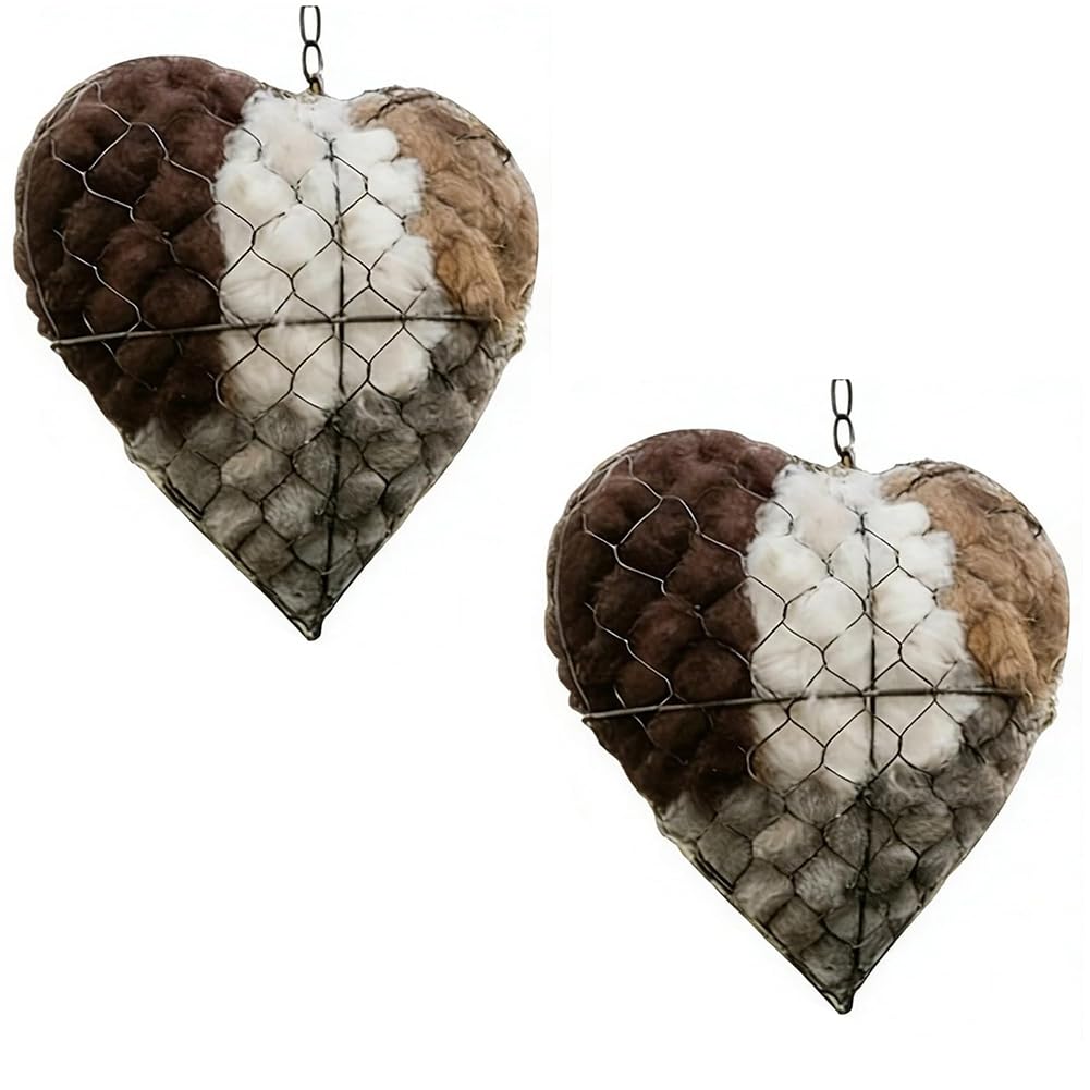 Vjsujehgy Fiber Heart Bird Nesting, Handmade, Refillable, for Hummingbirds, Garden Decor, 2 Set, Nesting Materials Shape