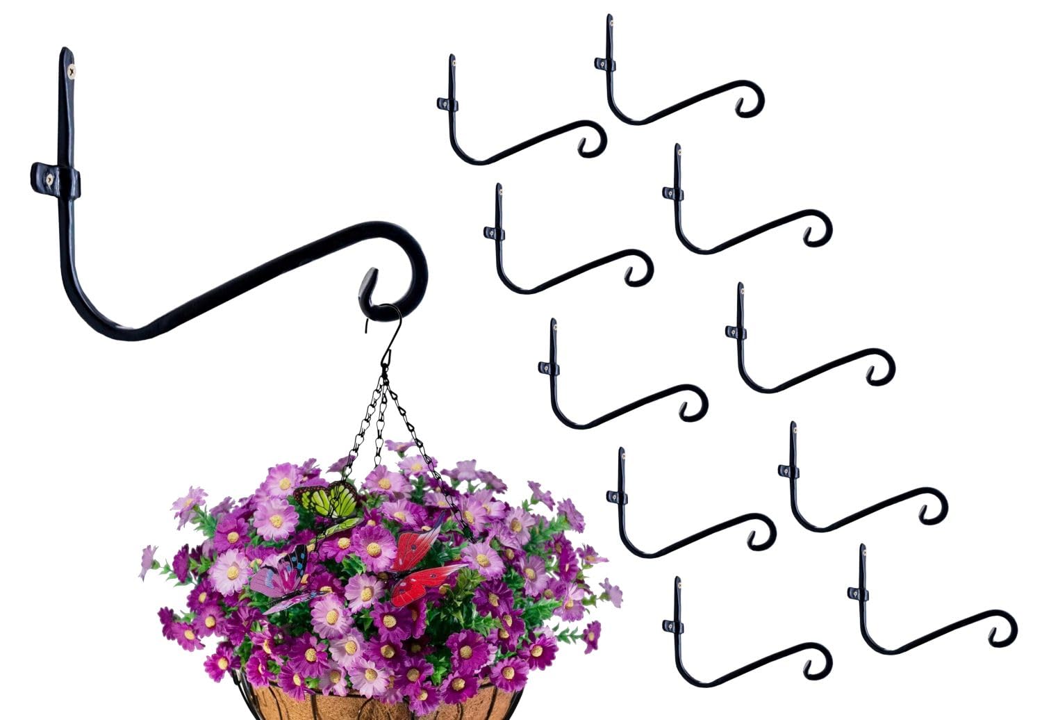 10 INCH Metal Wall Hook for Hanging Plants and Plant Stand, Lanterns, Wind Chimes, Bird Feeders, Ornaments String Lights (Set of 10 Pcs, Black)-image-14