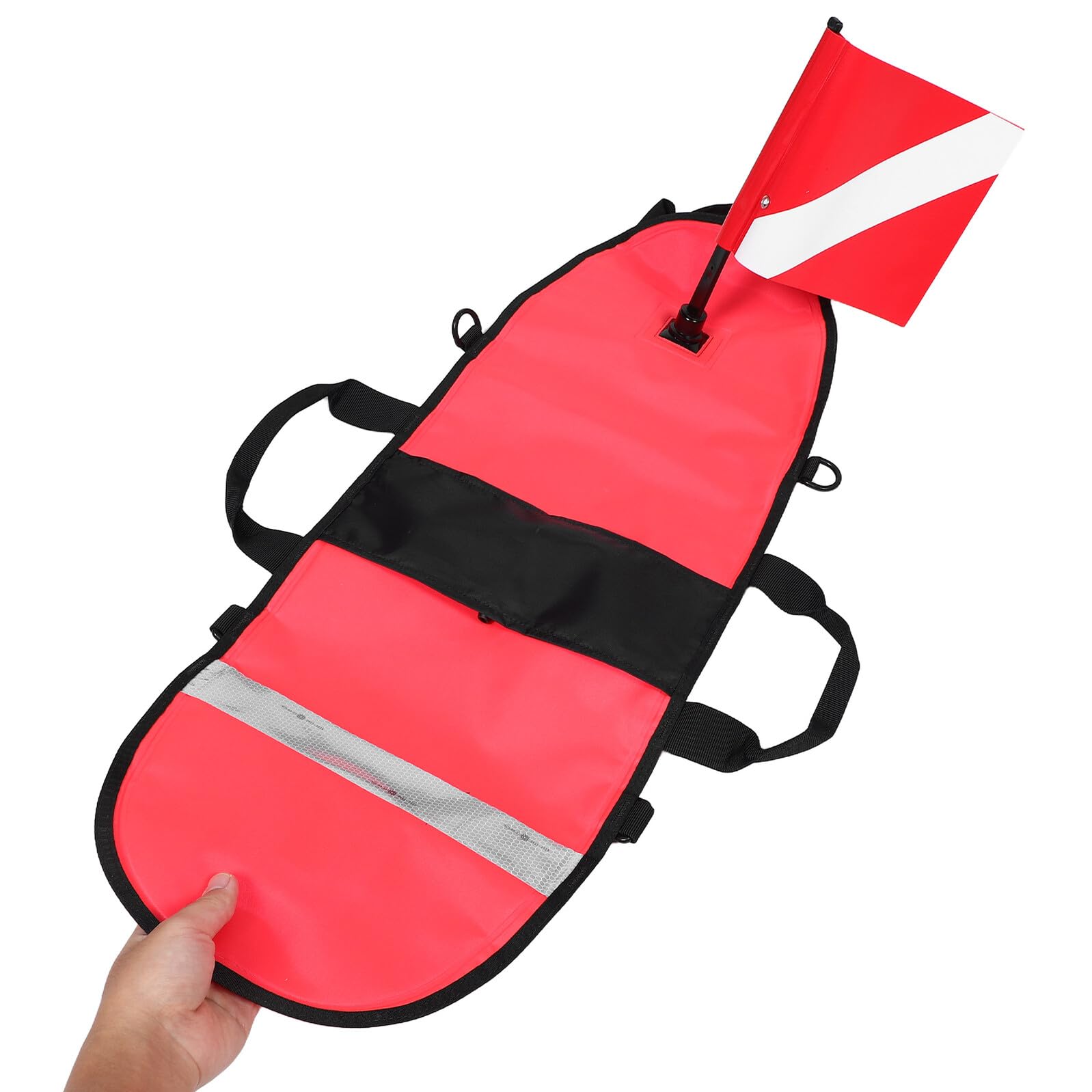 Flotador de Buceo Inflable Rojo con Bandera de Seguridad | Nylon Ligero, Resiste Agua de Mar, Marcador Visible para Natación y Aventuras en Mar Abierto