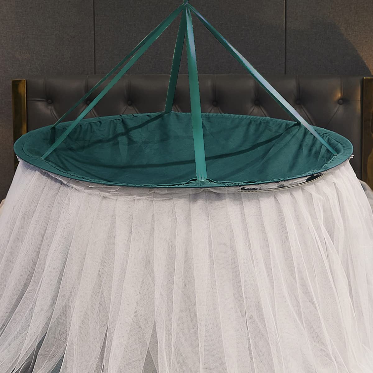 Kertnic Luxuriöser Betthimmel für Mädchen und Erwachsene, groß, elegant, doppellagig, Bettvorhang, Baldachin, Vorhänge, runde Kuppel, Spitze, Prinzessinnen-Vordächer, Netz (Pfauenblau)