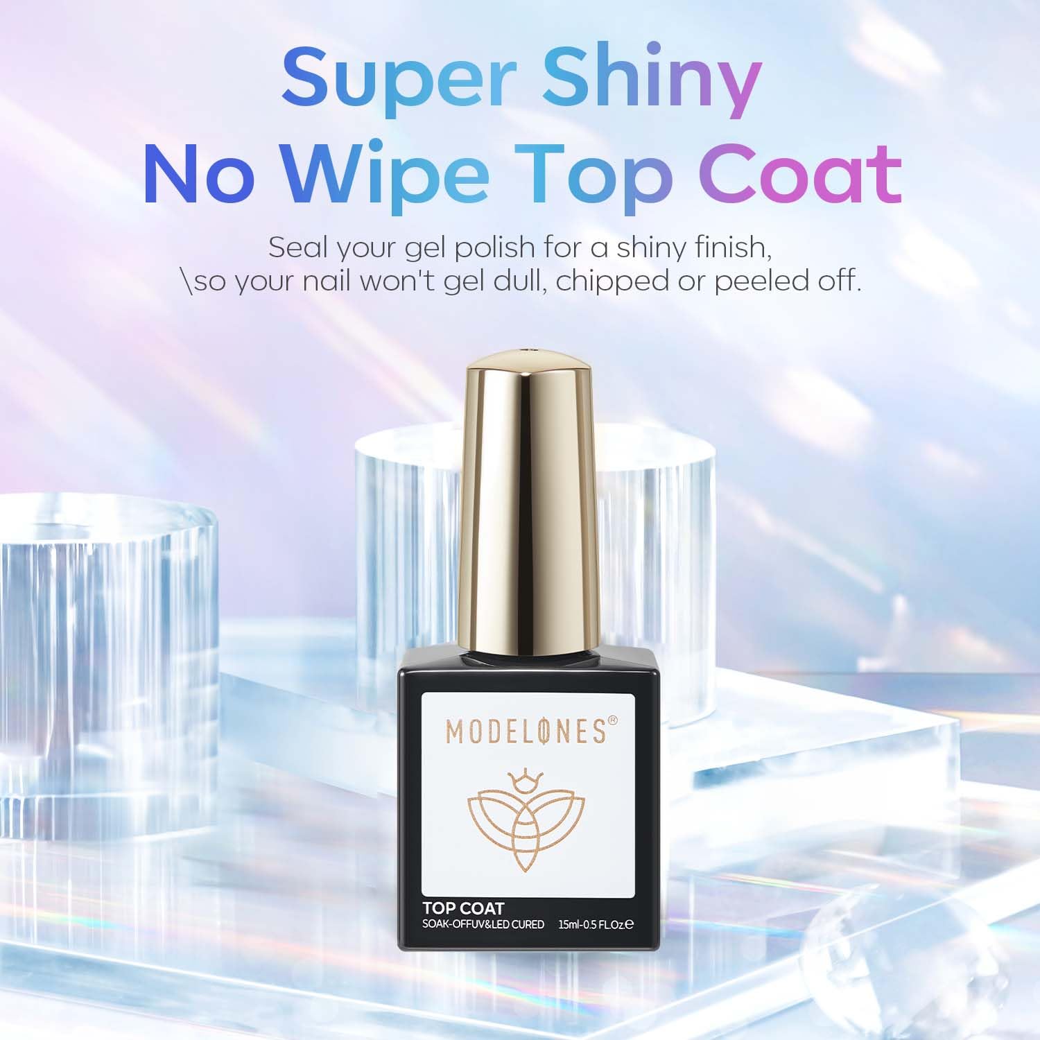 Modelones Top Coat Semi Permanent 15ML No Wipe Top Coat Vernis à ongles Gel Semi Permanent UV/LED Ultra Brillant Finish Longue Durée
