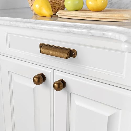 Miniatura 2 de Asidrama Paquete de 10 manijas de gabinete de cocina de latón antiguo de 3 pulgadas (2.992 in), tiradores de taza de gabinete, accesorios de