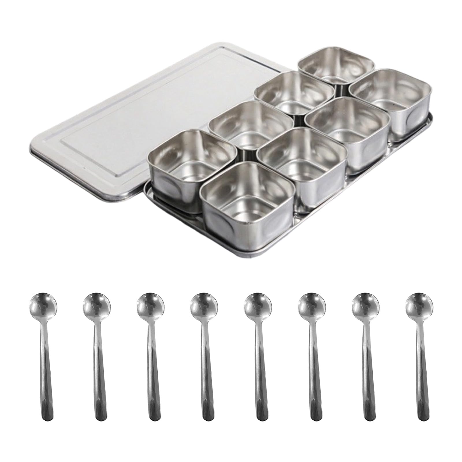 carotoe Multi Compartment Stainless Steel Spices Jars Kitchen Storage Box for Seasonings Sugar Pepper Sturdy Design 6/8 Grids Multi Compartment Seasoning Storage