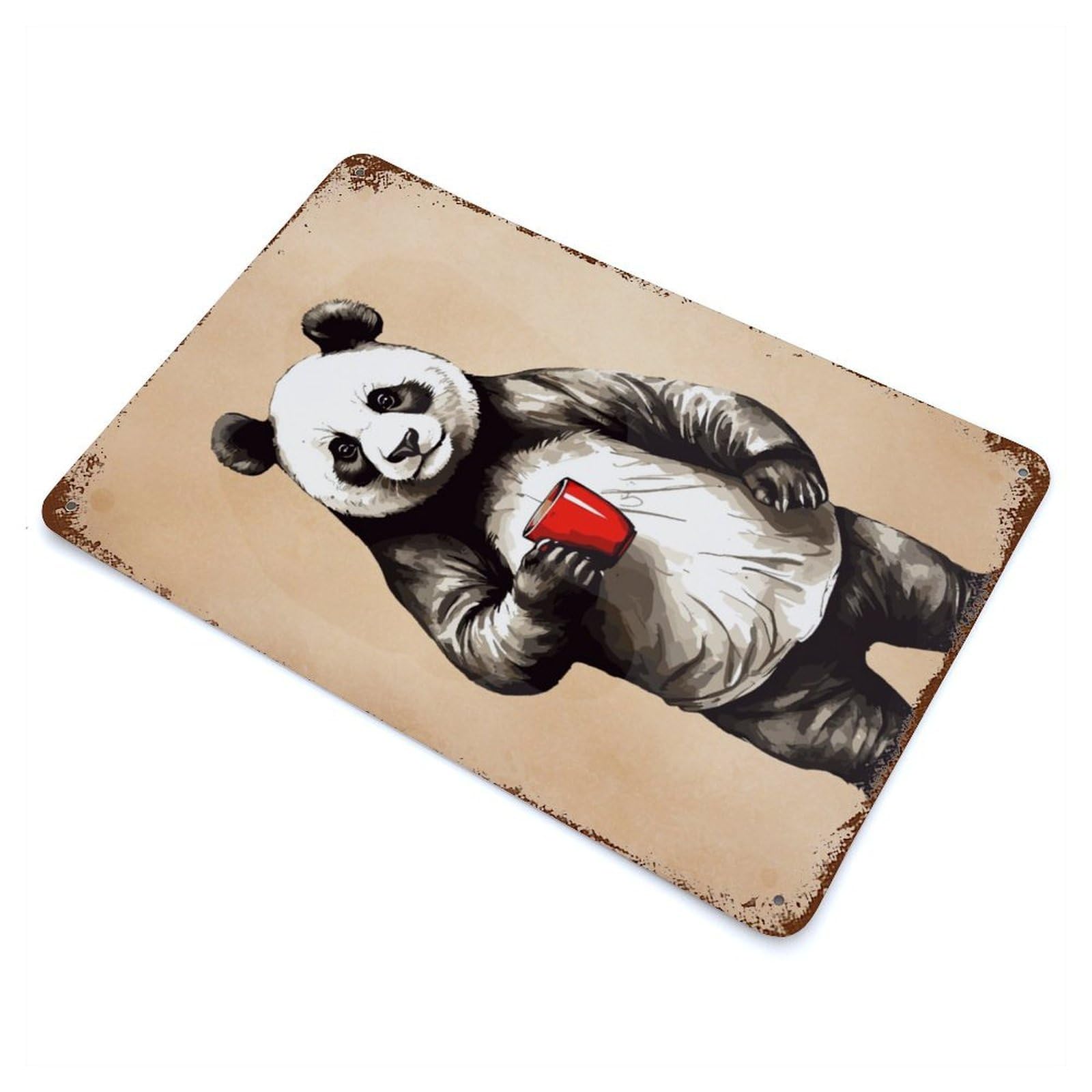 Rust Effect Panda Animals Coffee Weathered Tin Sign 11.8"x7.9", Retro Wall Decor for Garage, Bar And Workshop Decor