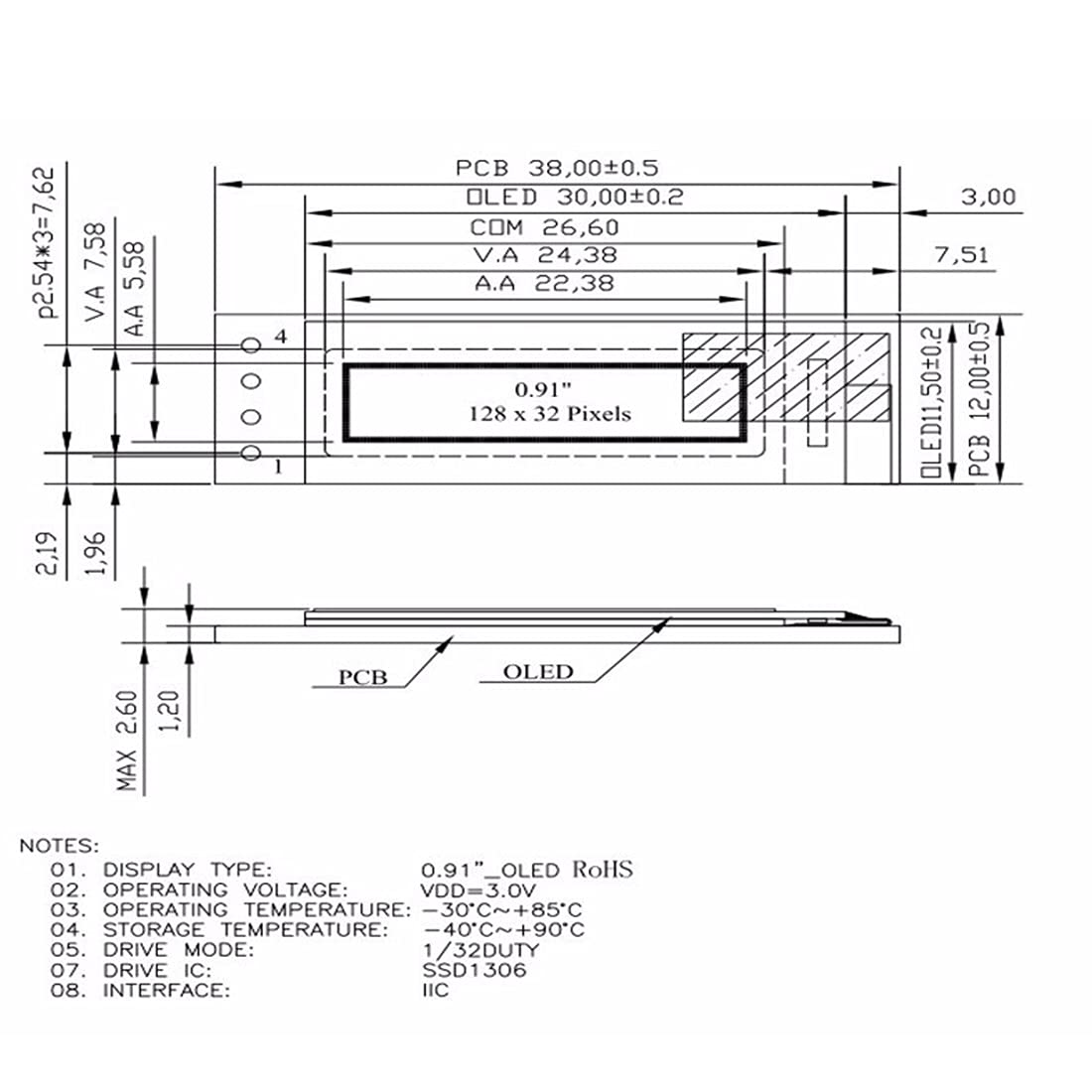 ALAMSCN 5PCS OLED Display Module 0.91 Inch IIC I2C OLED Screen Driver DC 3.3V-5V, Blue - Image 5