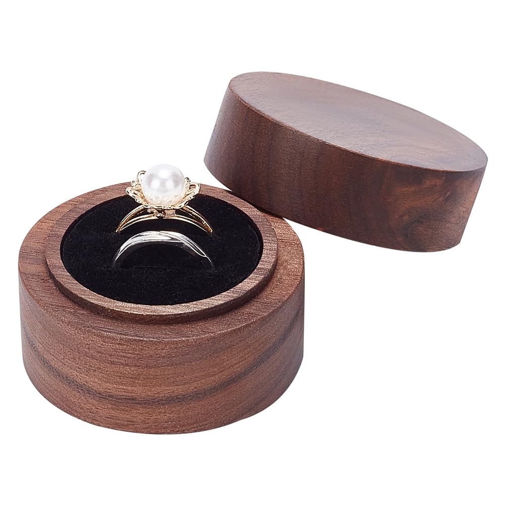 FINGERINSPIRE 3 mini scatole rotonde in legno da 4,7 x 3,5 cm, mini scatole in legno di faggio Burlywood, per anelli, orecchini, gioielli, bigiotteria, fai da te, per proposte di matrimonio