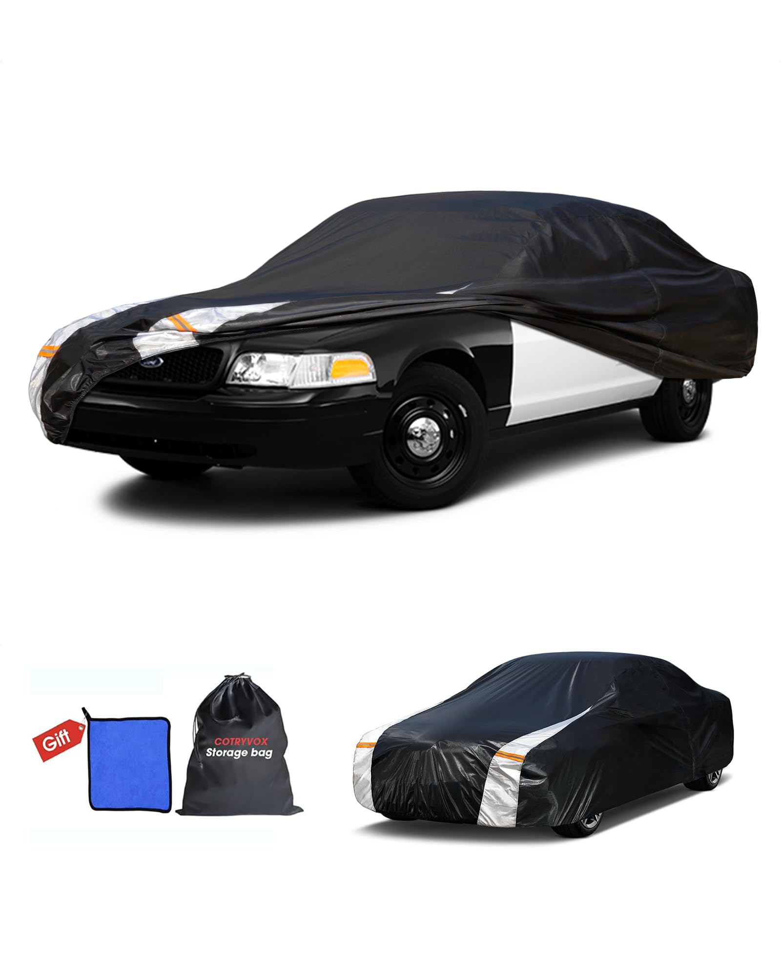 Multi-Layer Car Cover Custom Fit for Ford Crown Victoria (1991-2010), 100% Waterproof All Weather for Automobiles, Gift with Towel, Heavy Duty Car Covers for Rain Sun UV Protection with Door Zipper.